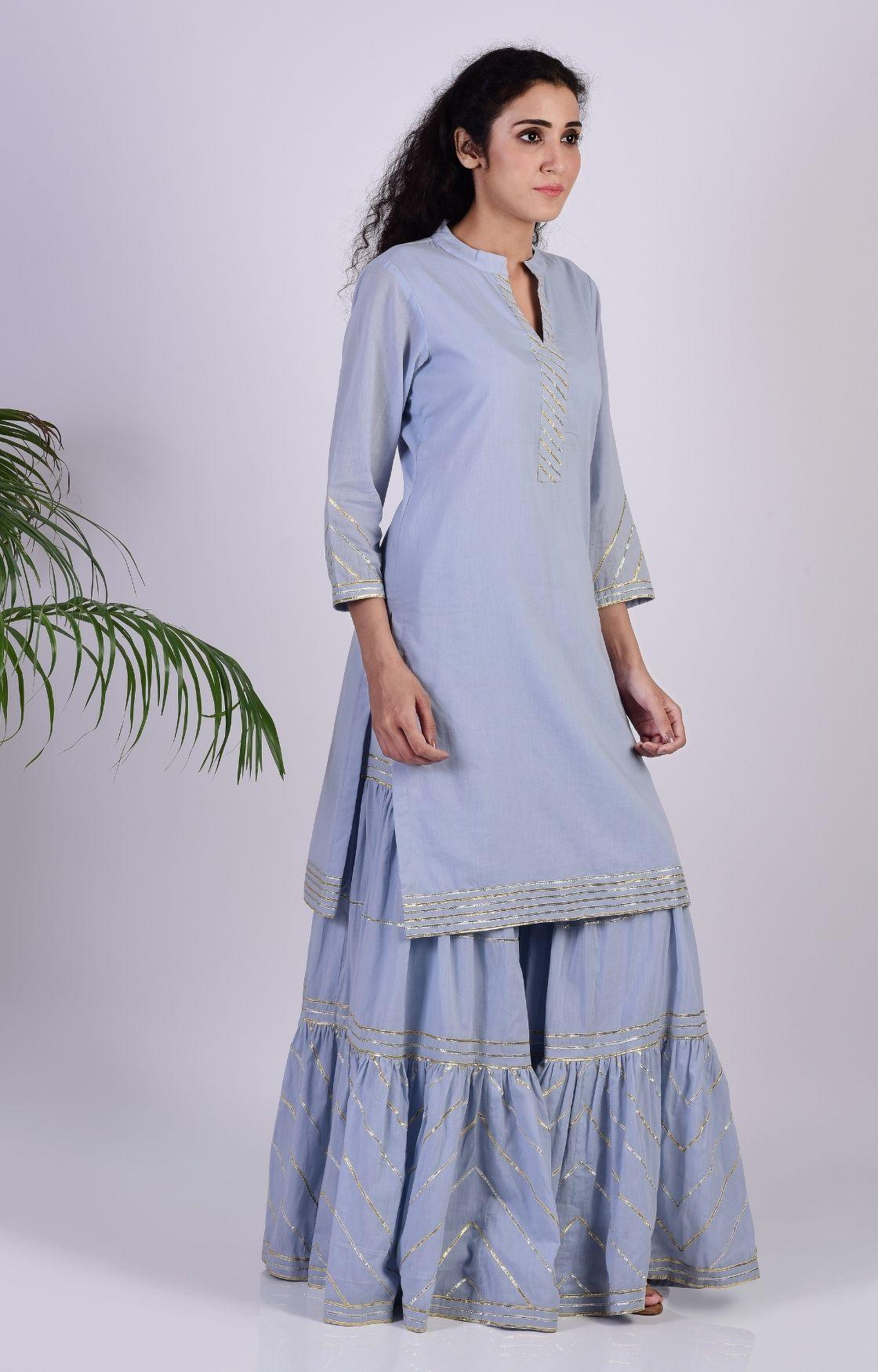 Sky Blue Zig Zag Gota Sharara Set