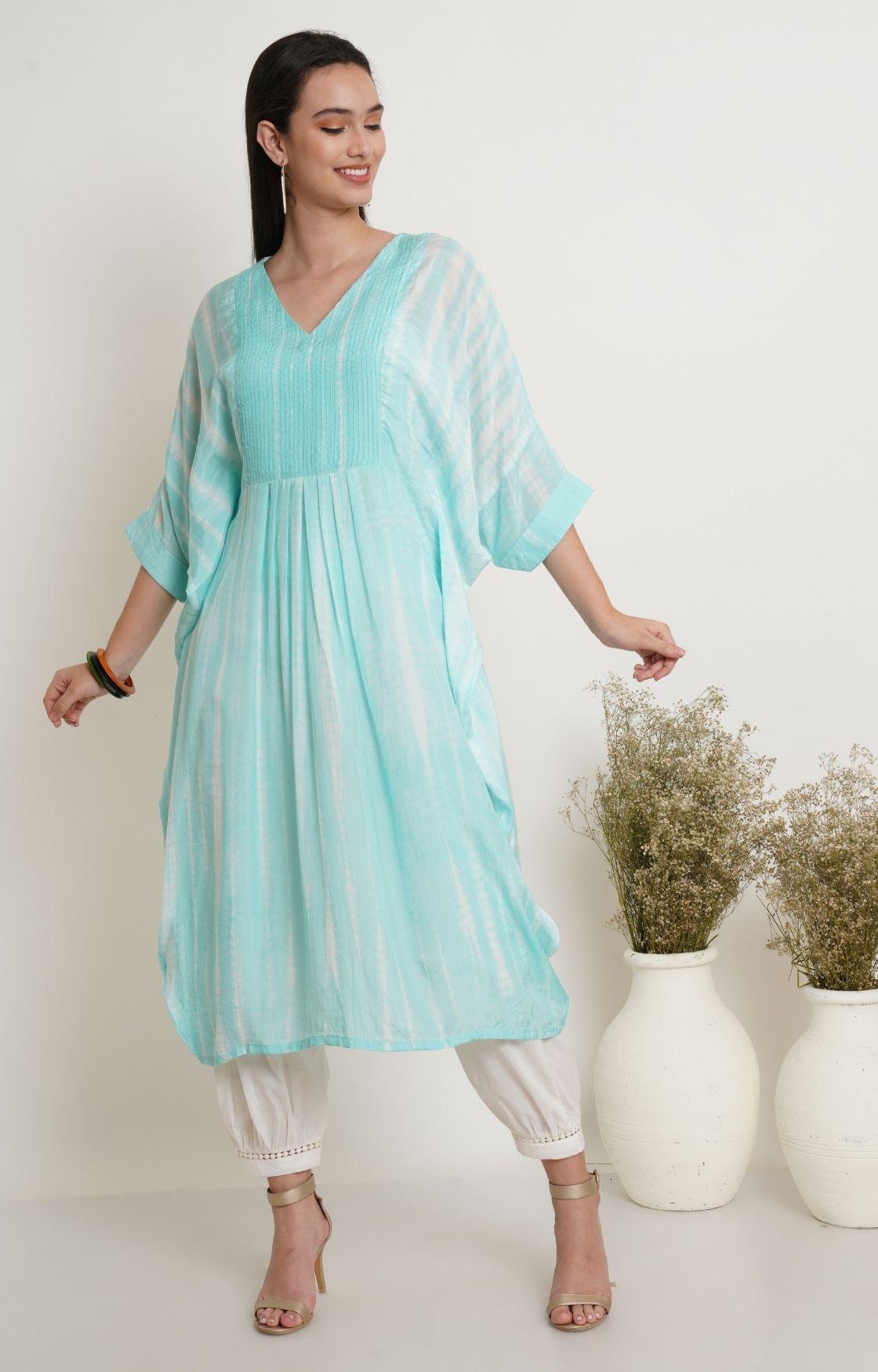 Turquoise Tie Dye Yoke Kaftan