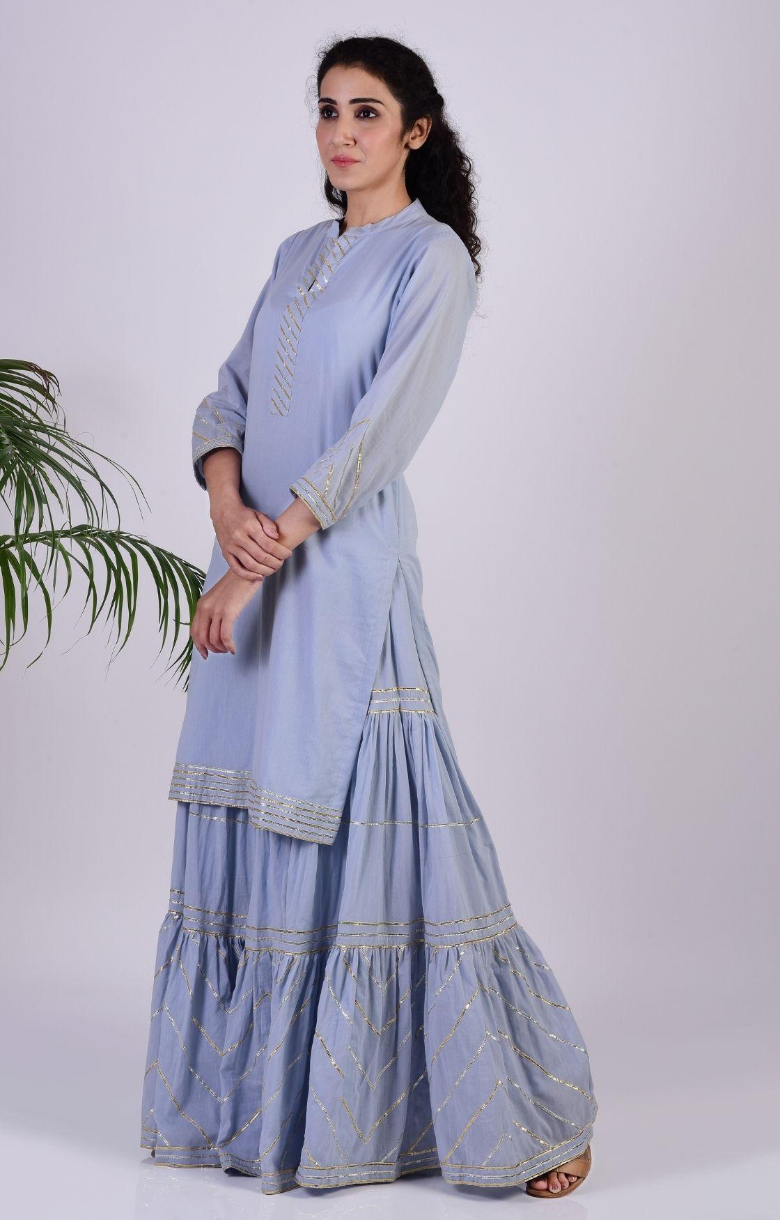 Sky Blue Zig Zag Gota Sharara Set