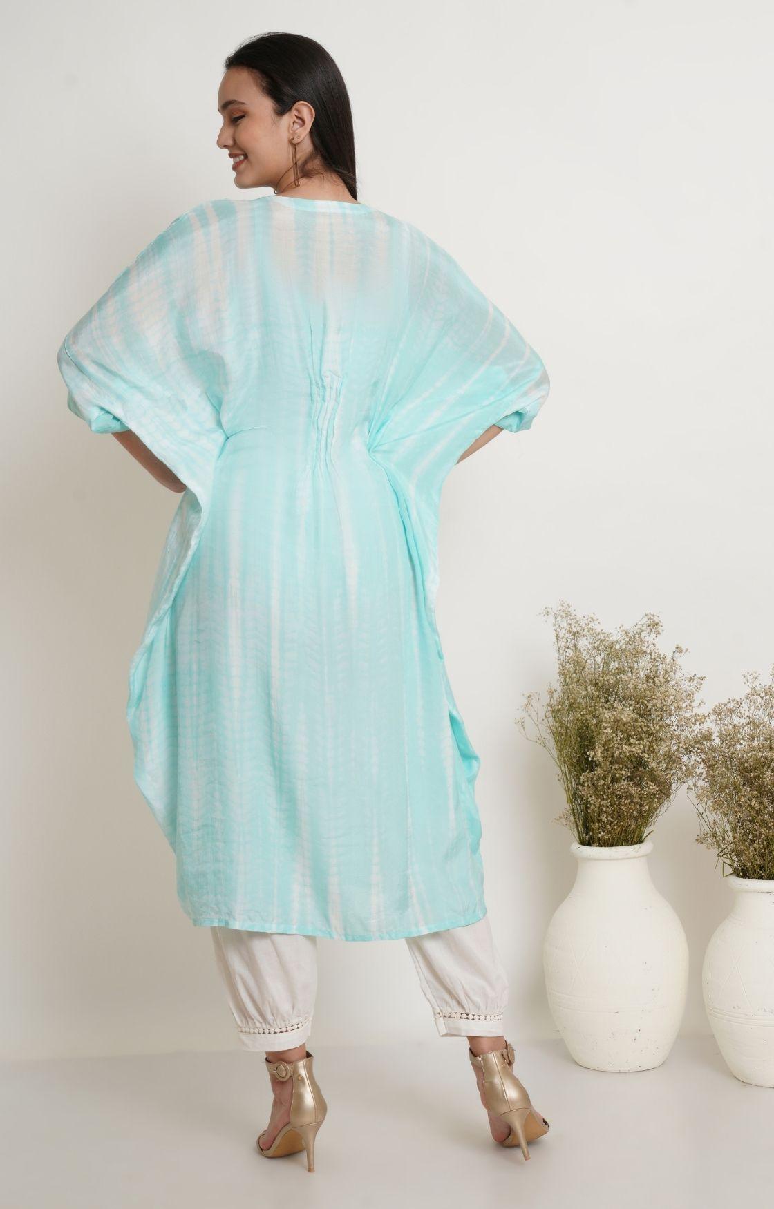 Turquoise Tie Dye Yoke Kaftan