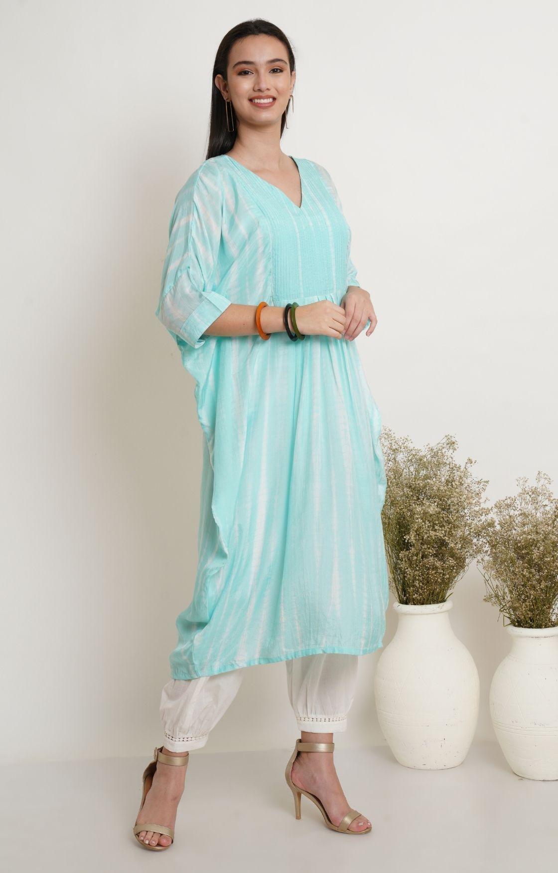 Turquoise Tie Dye Yoke Kaftan