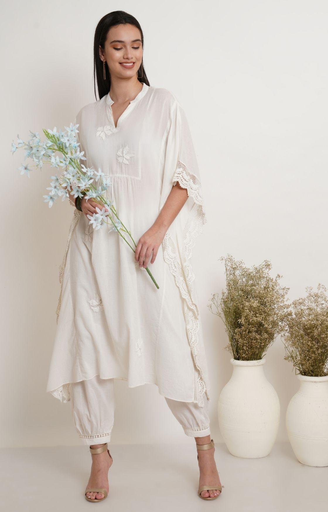 Off White Embroidery Kaftan