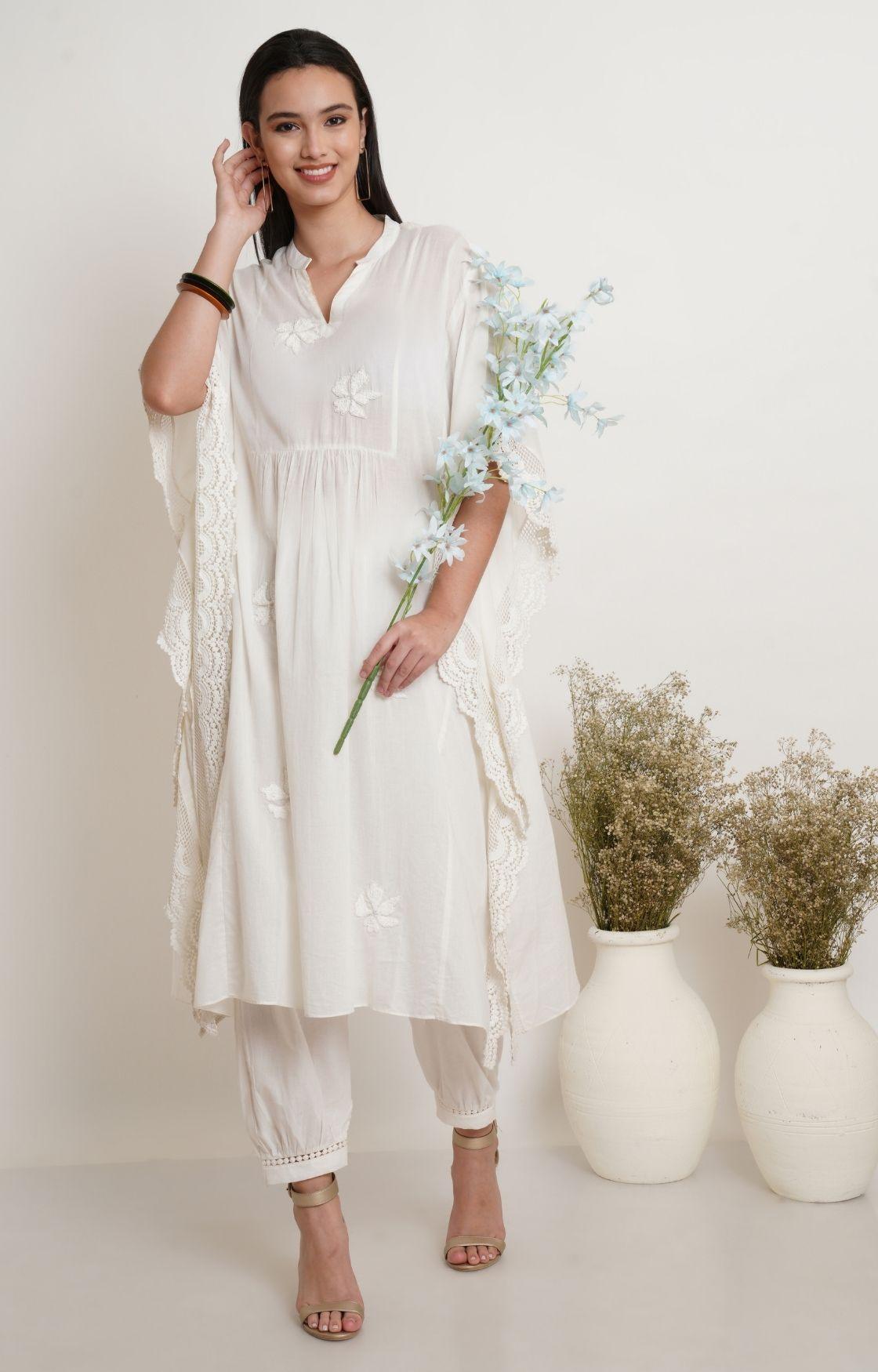 Off White Embroidery Kaftan