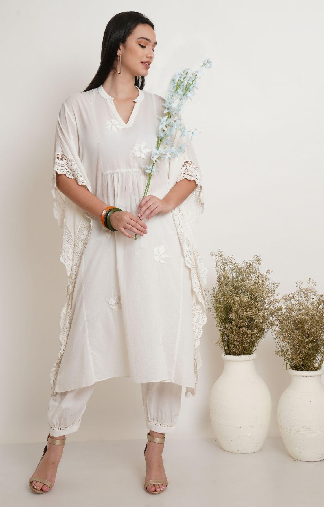 Off White Embroidery Kaftan