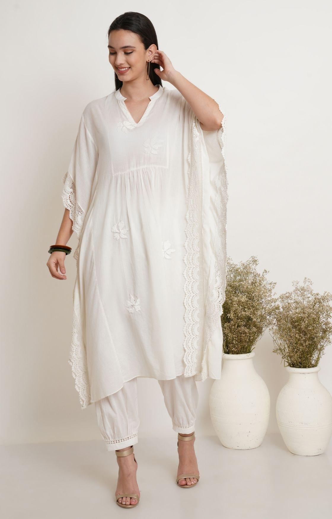Off White Embroidery Kaftan
