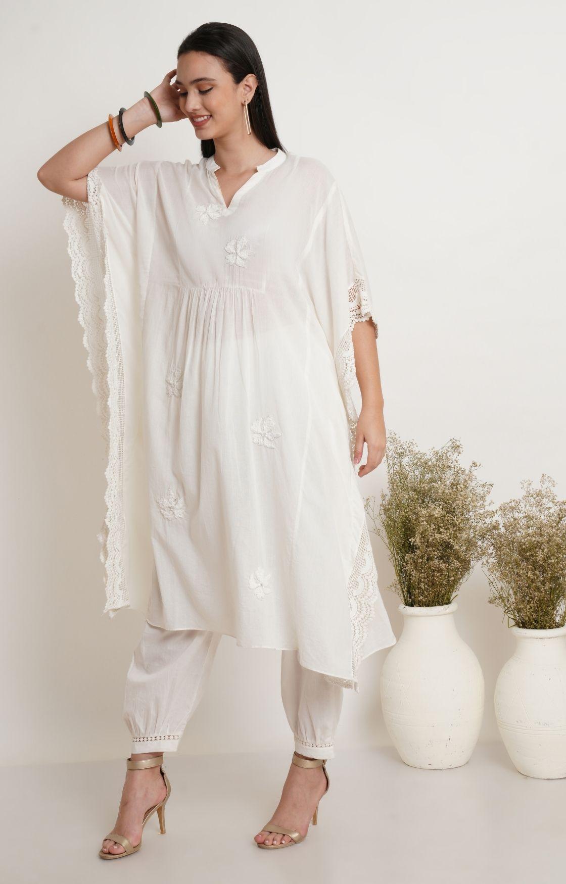Off White Embroidery Kaftan