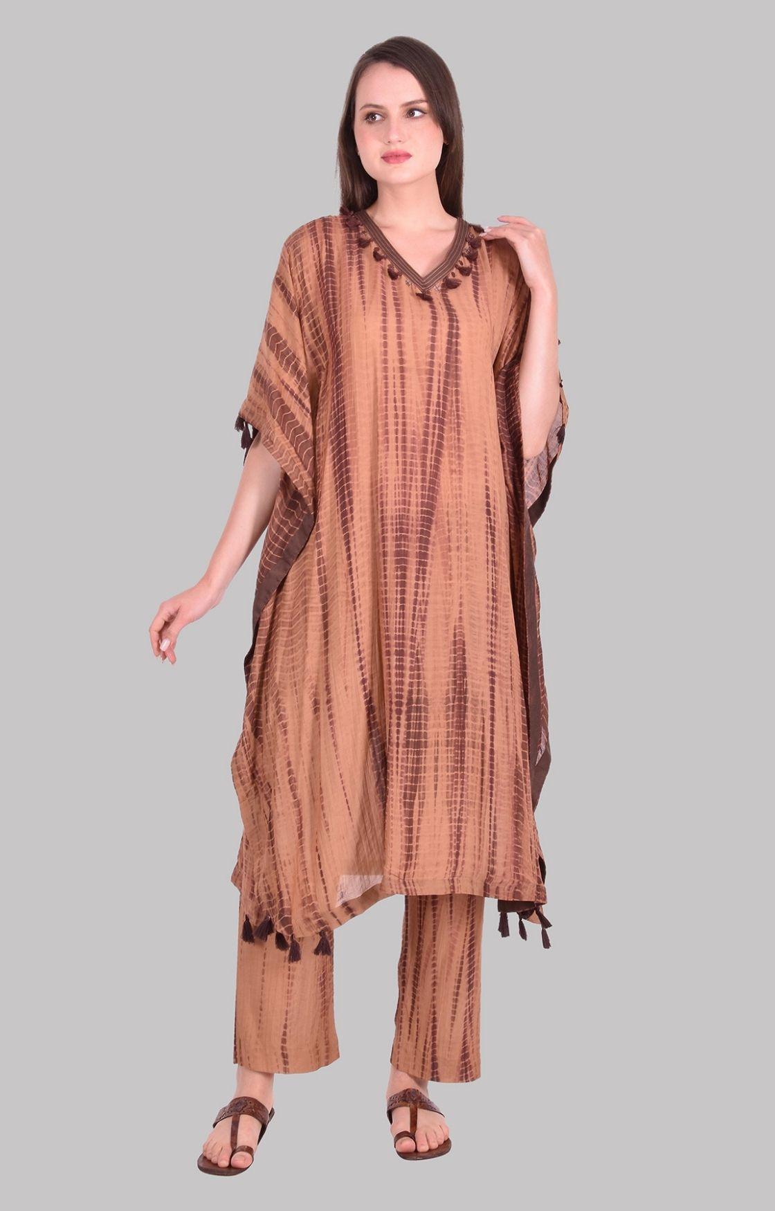 Tan Brown Tie Dye Kaftan Set