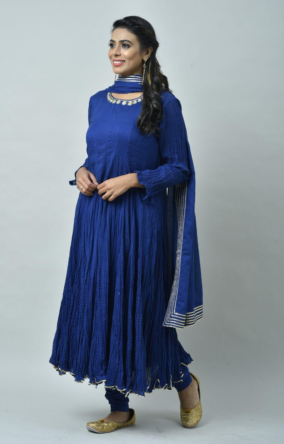 Royal Blue Tie Dye Crinkled Kurta Set