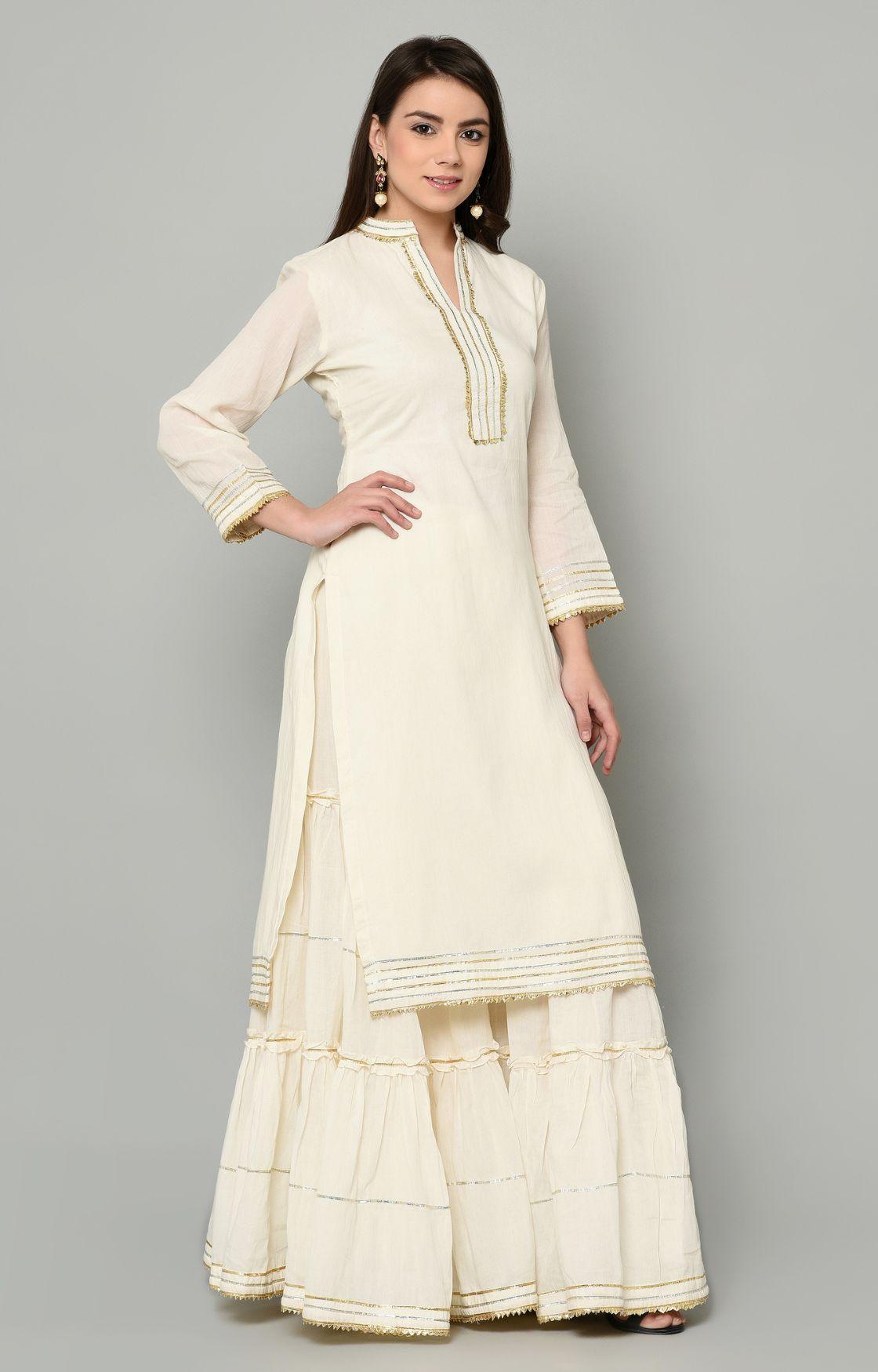 Off White Gota Sharara Set of 3