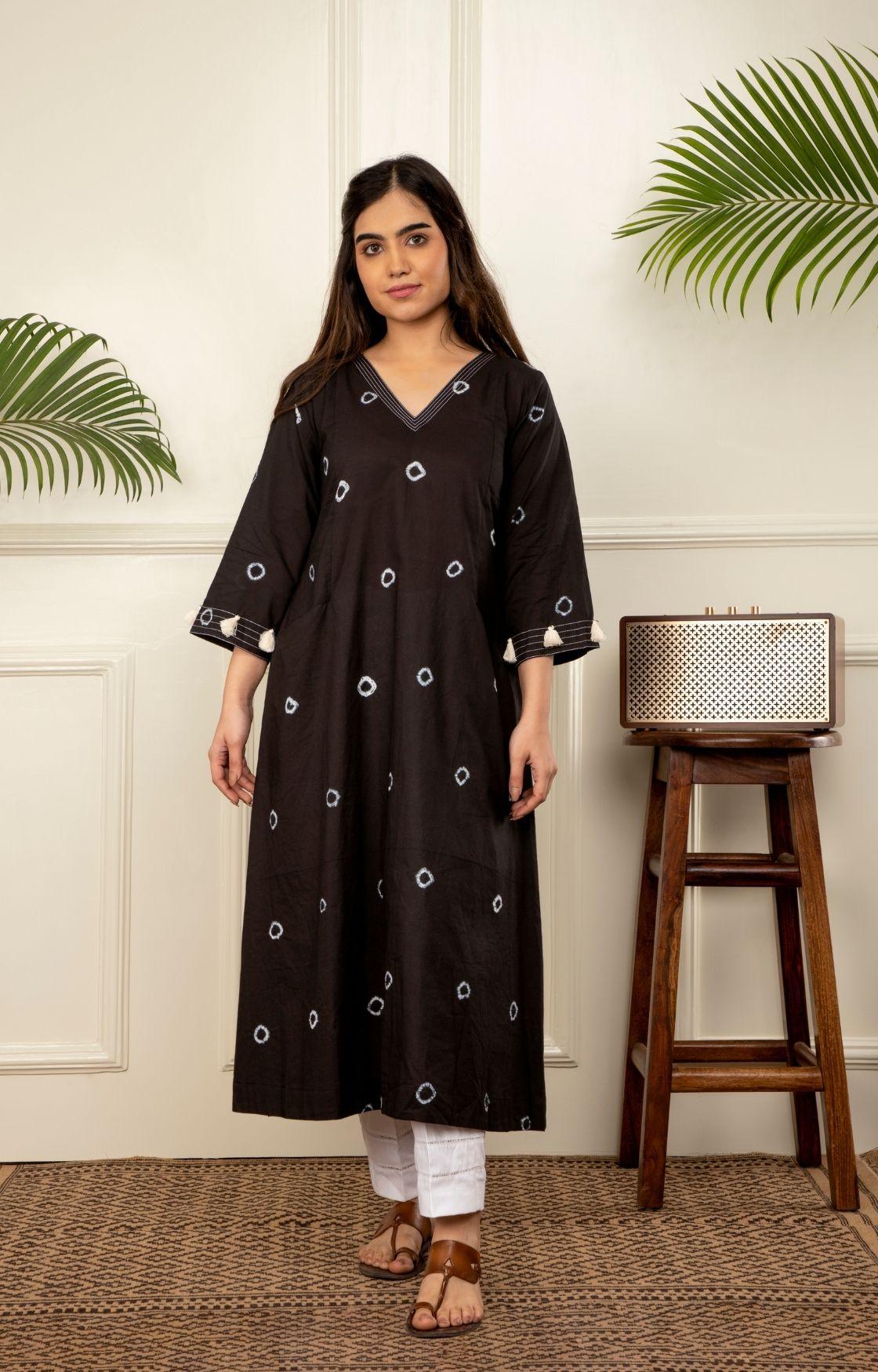 Black Bandhani Kurta