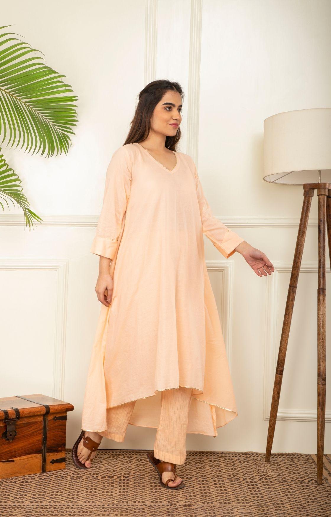 Peach Asymmetrical Kurta set of 2
