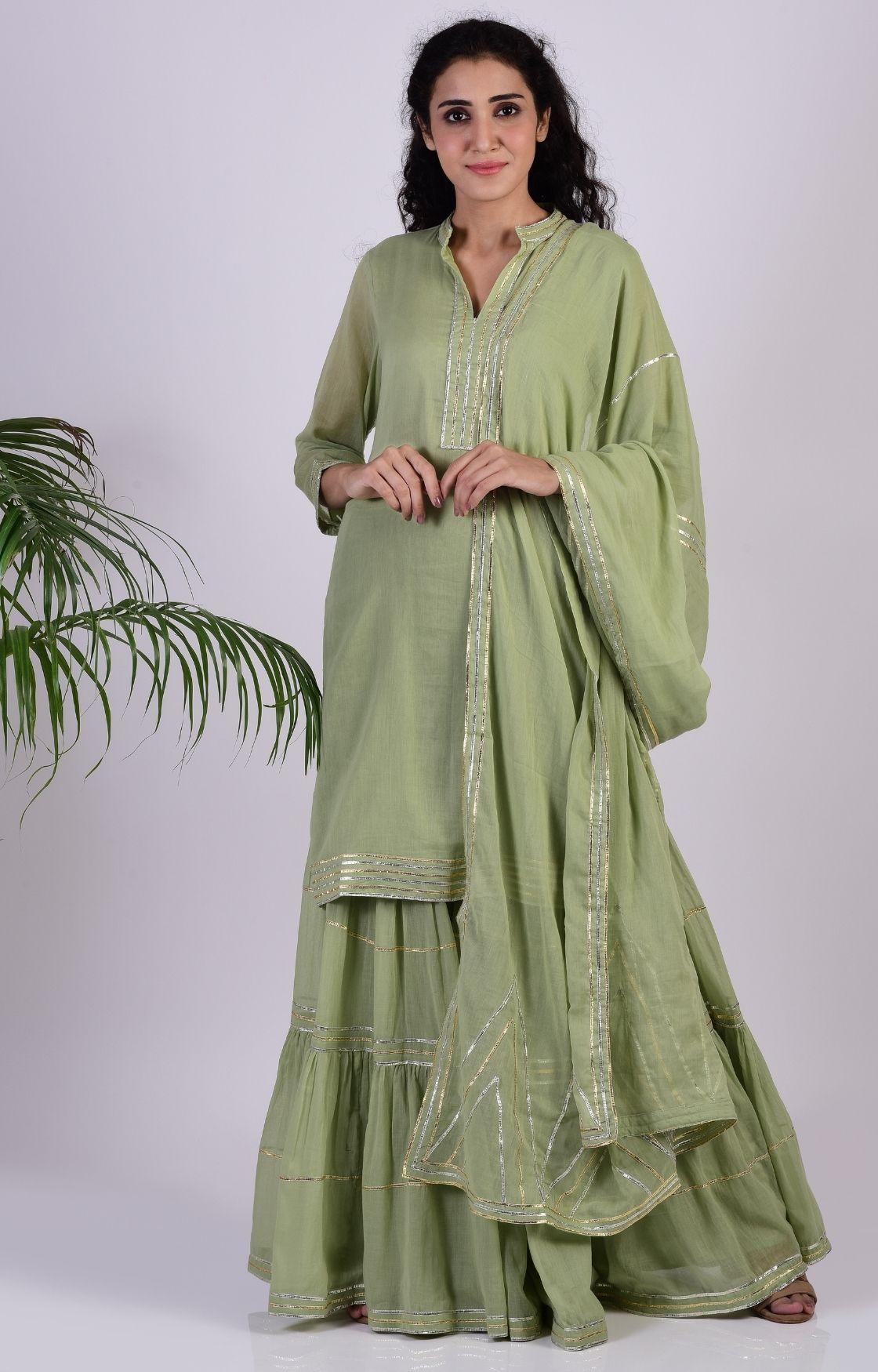 Sage Green Linear Gota Sharara Set of 3