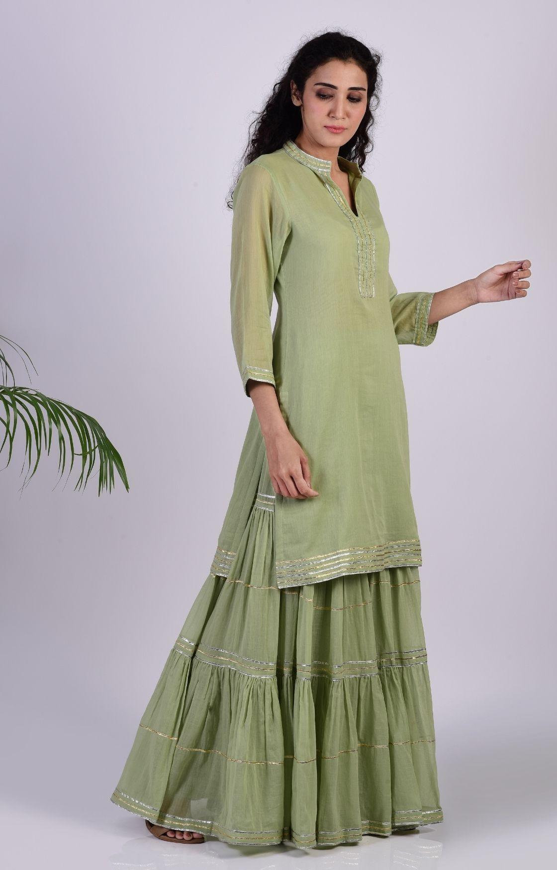 Sage Green Linear Gota Sharara Set of 3