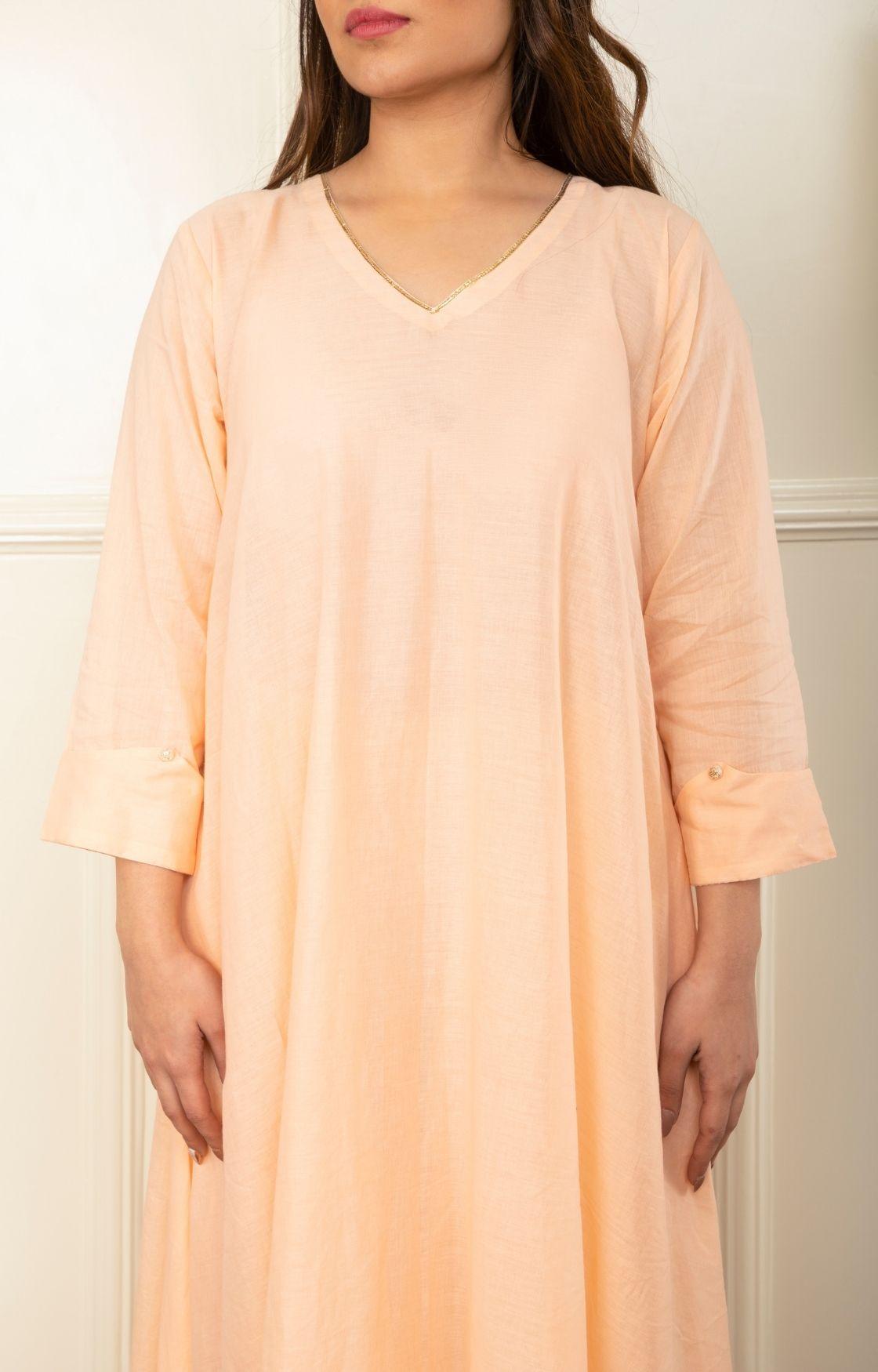 Peach Asymmetrical Kurta set of 2