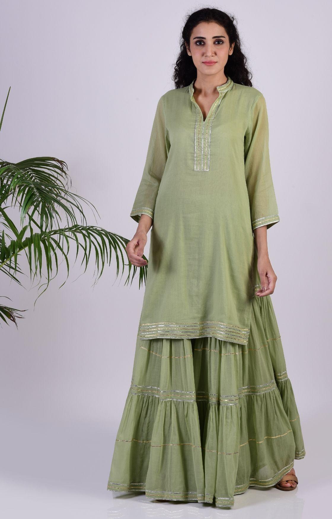 Sage Green Linear Gota Sharara Set of 3
