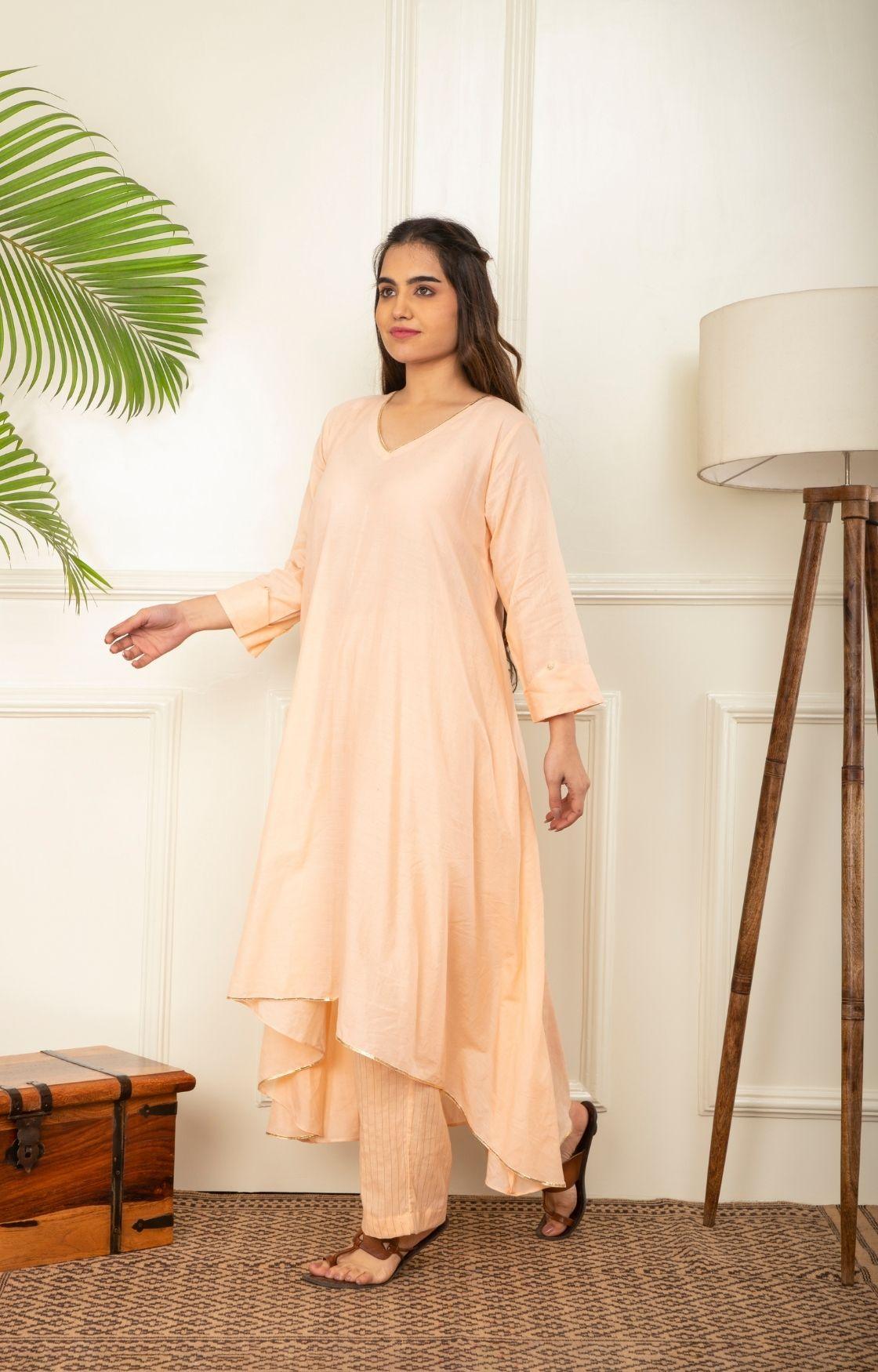Peach Asymmetrical Kurta set of 2