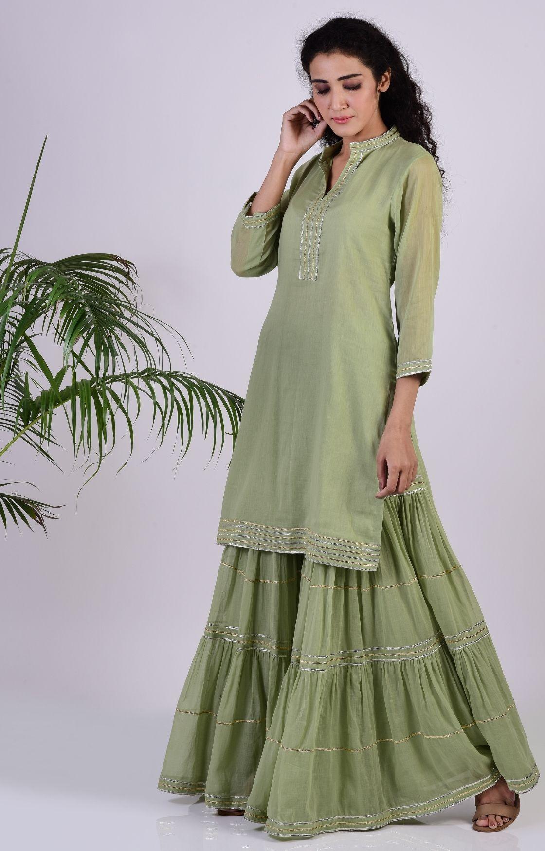 Sage Green Linear Gota Sharara Set of 3
