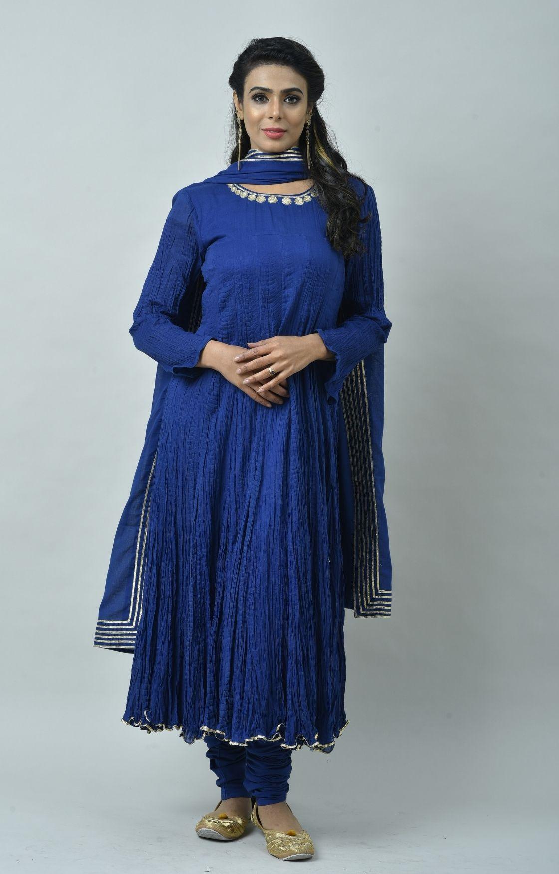 Royal Blue Tie Dye Crinkled Kurta Set