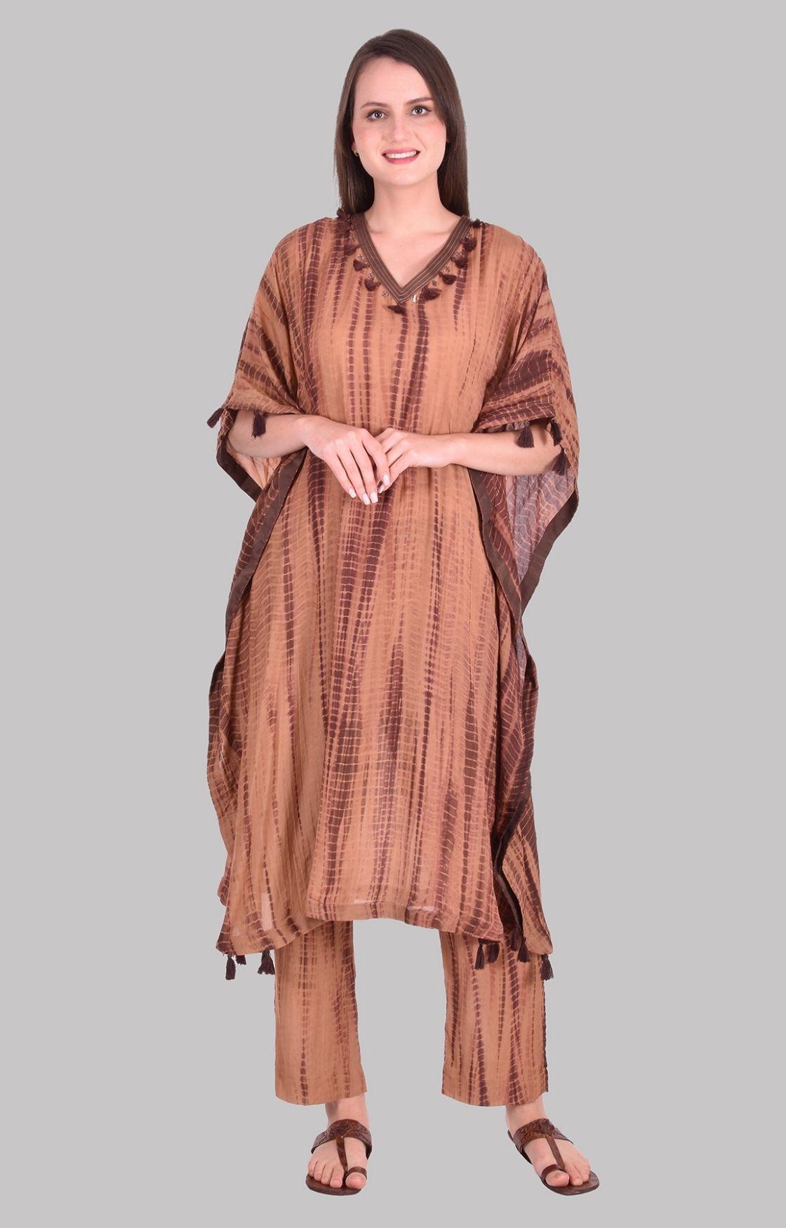 Tan Brown Tie Dye Kaftan Set