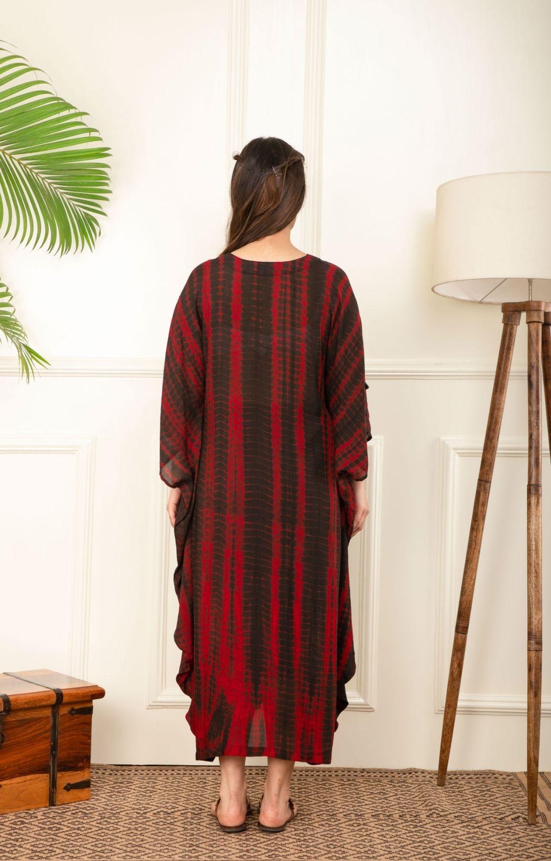 Red And Black Rope Tie Dye Cowl Kaftan
