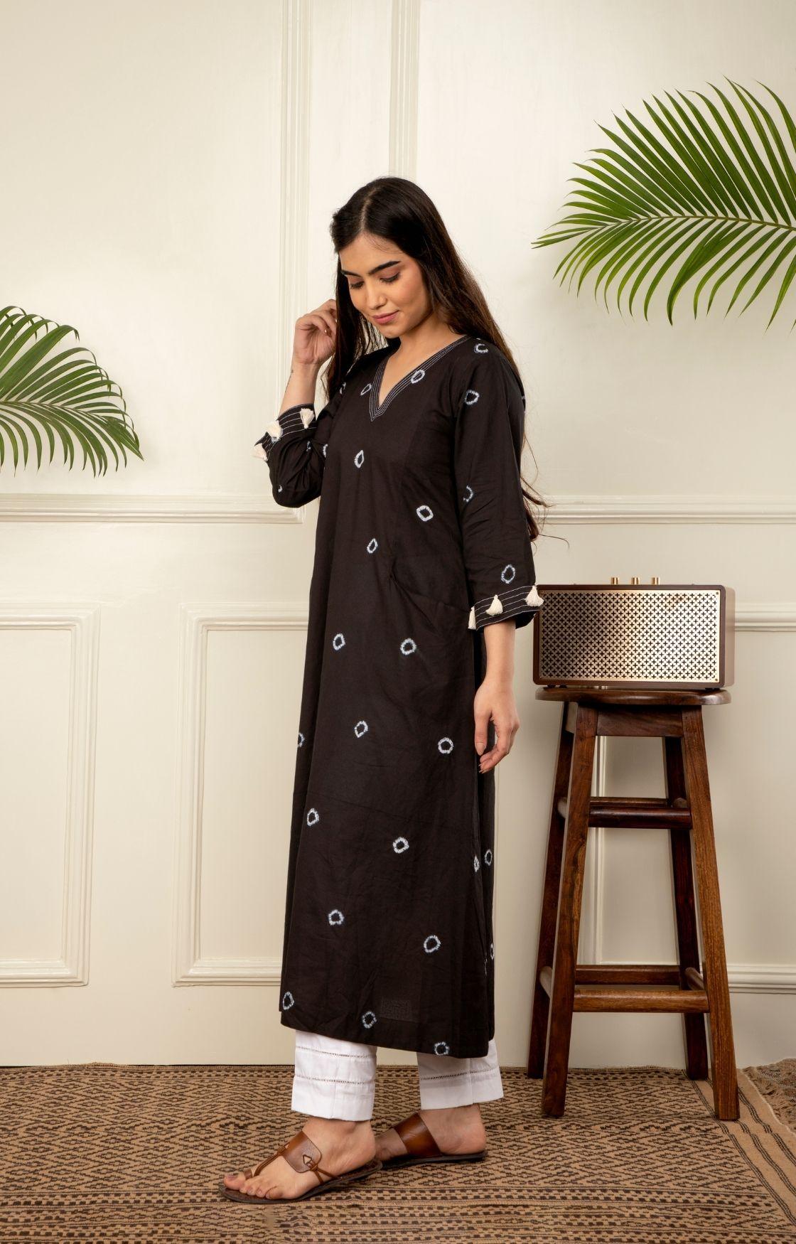 Black Bandhani Kurta