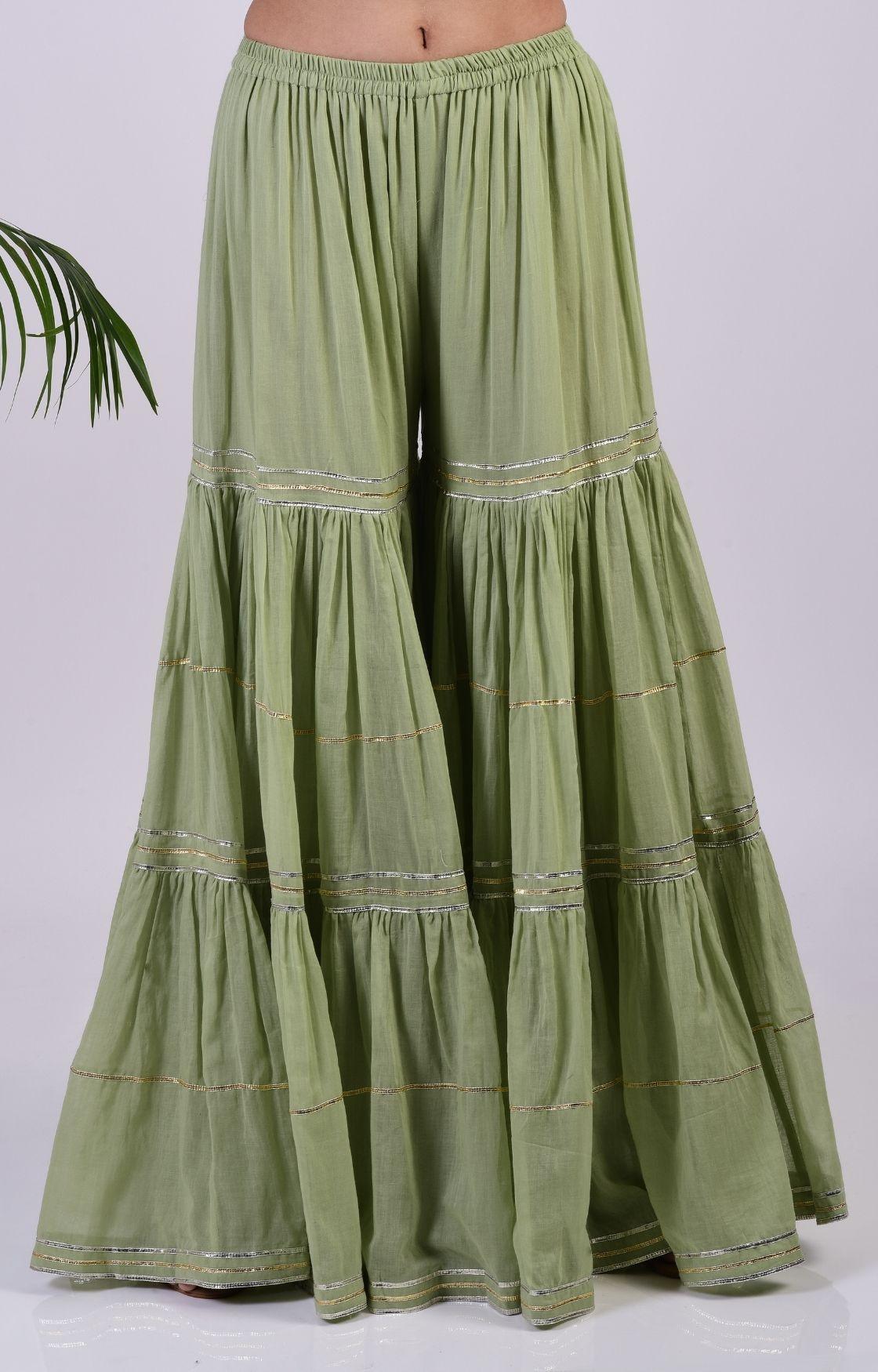 Sage Green Linear Gota Sharara Set of 3