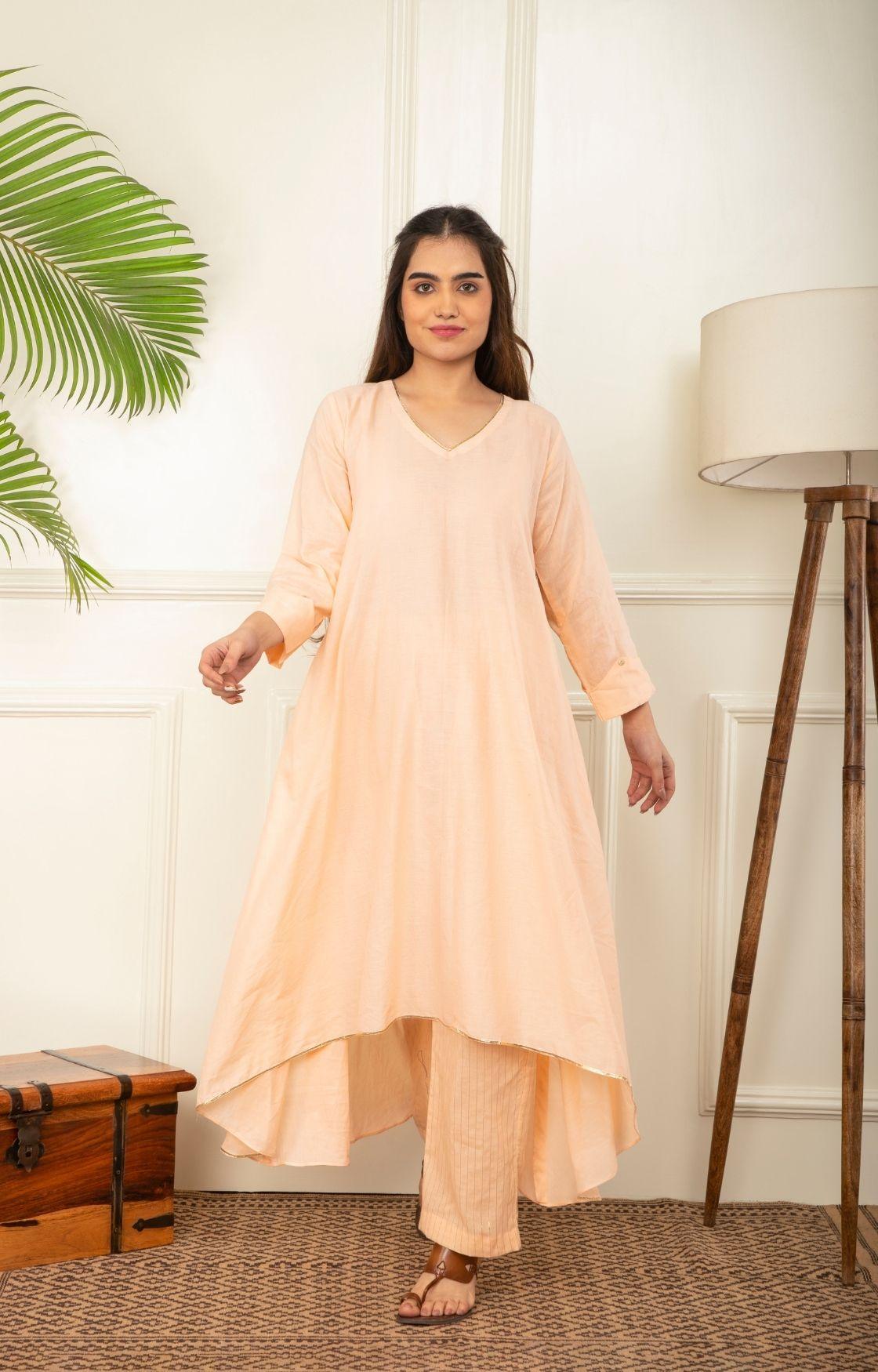 Peach Asymmetrical Kurta set of 2