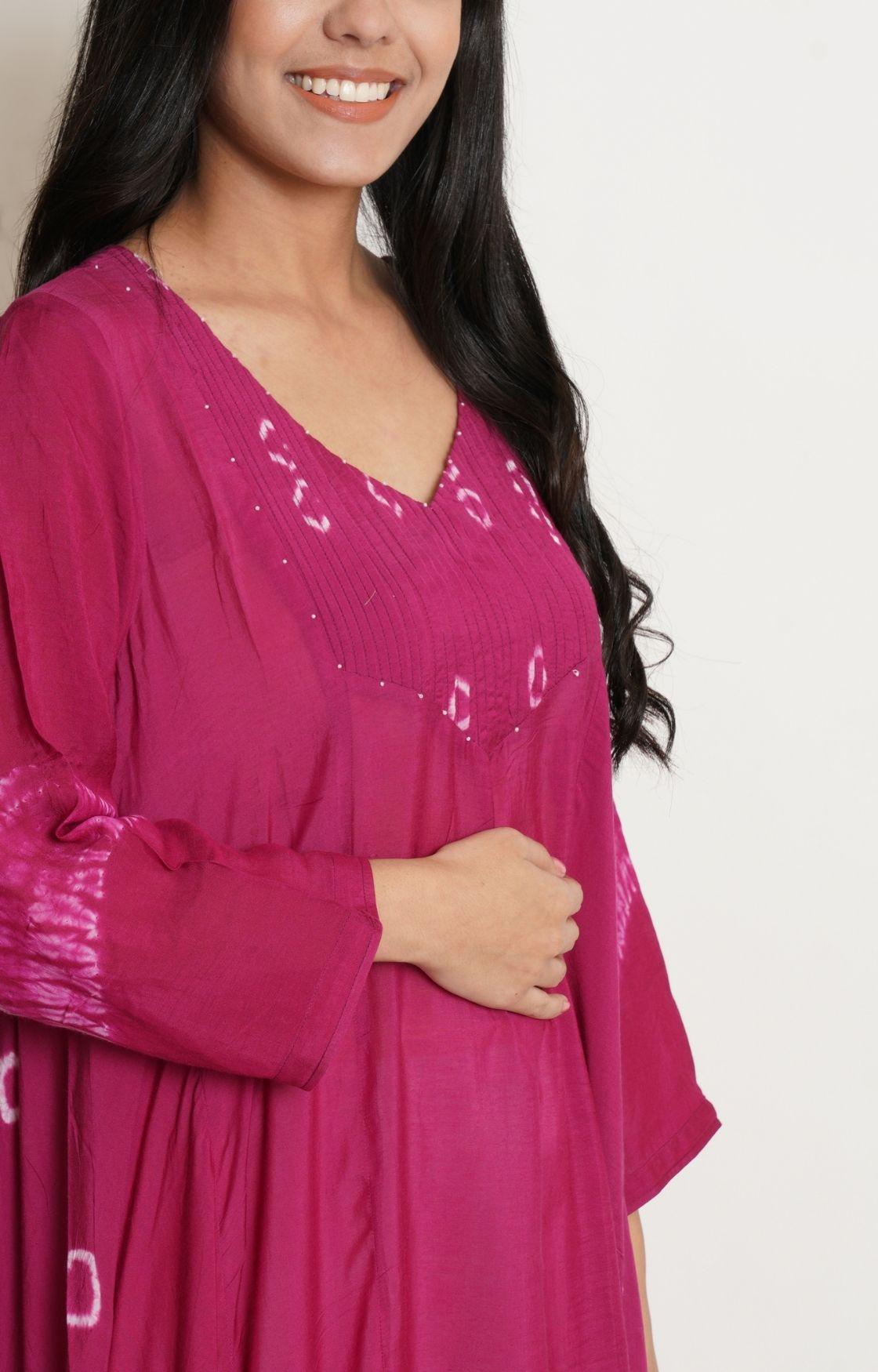 Pink Bandhani Yoke Kalidar Kurta Set