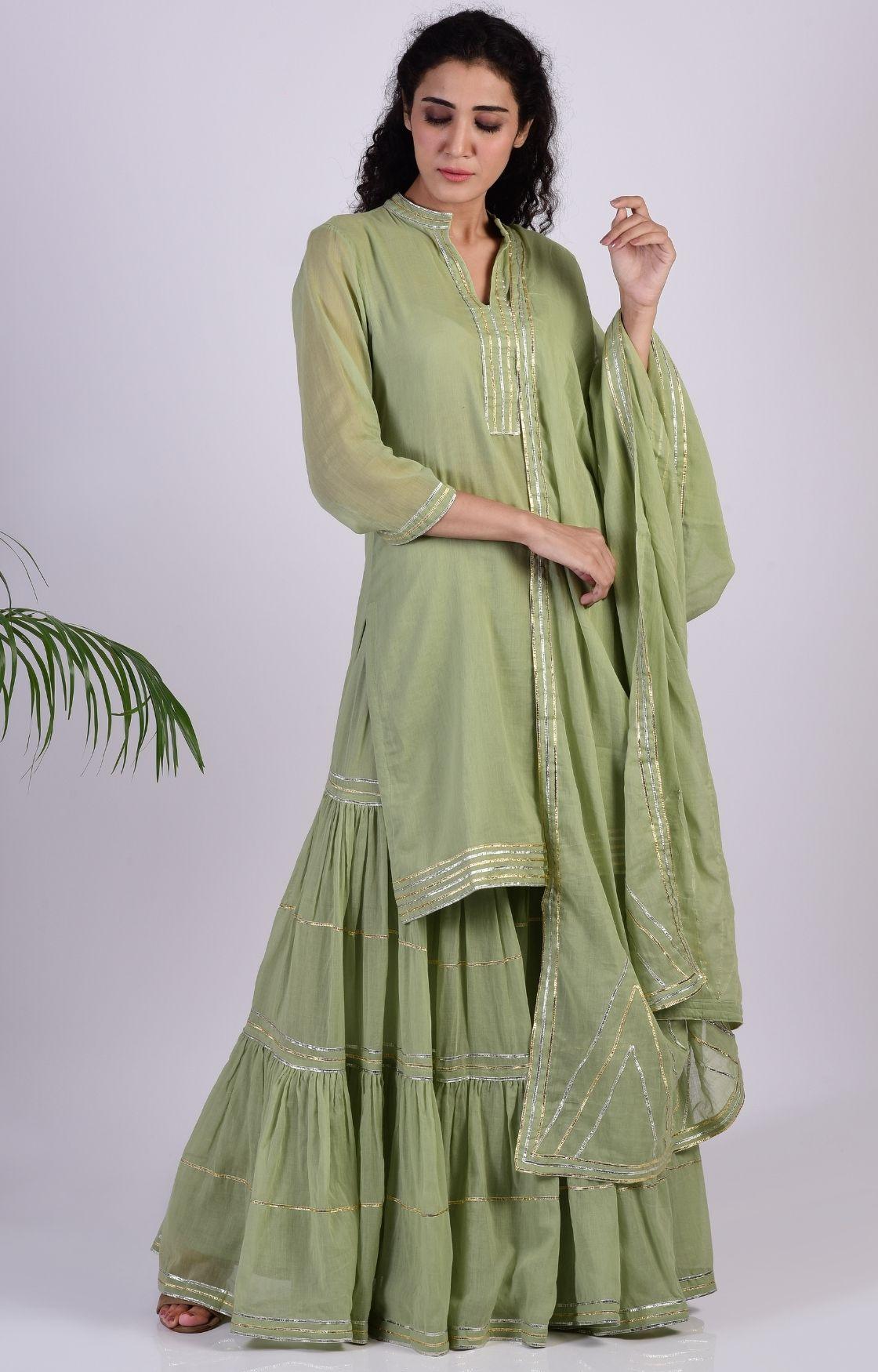 Sage Green Linear Gota Sharara Set of 3