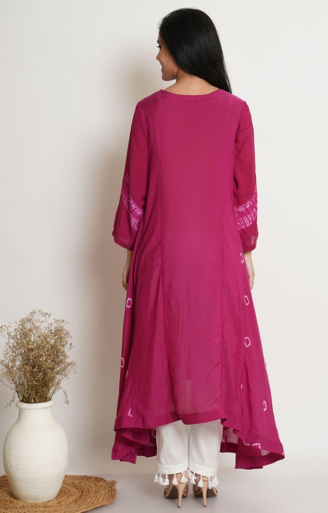 Pink Bandhani Yoke Kalidar Kurta Set