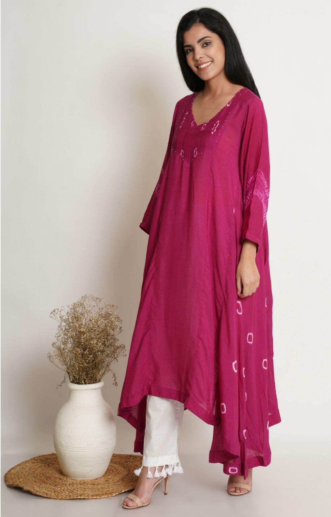 Pink Bandhani Yoke Kalidar Kurta Set