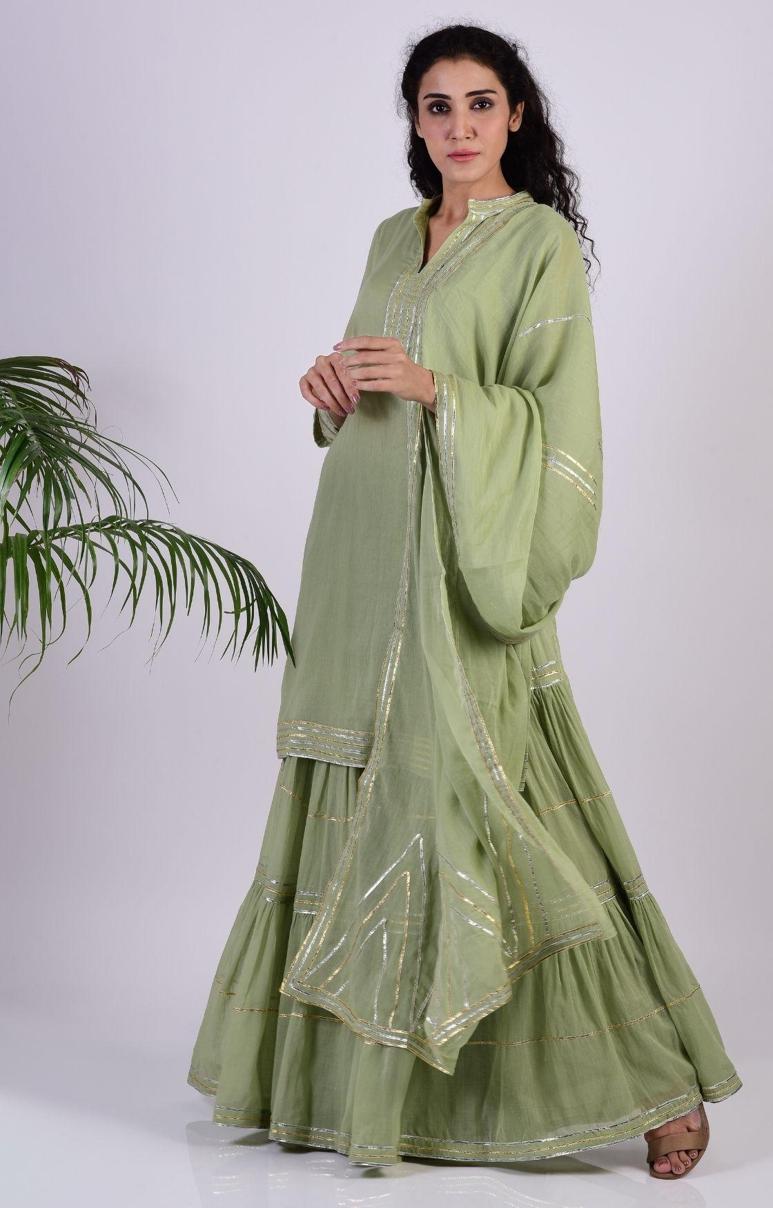Sage Green Linear Gota Sharara Set of 3
