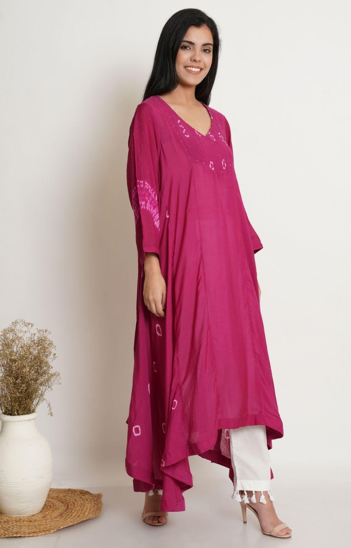 Pink Bandhani Yoke Kalidar Kurta Set