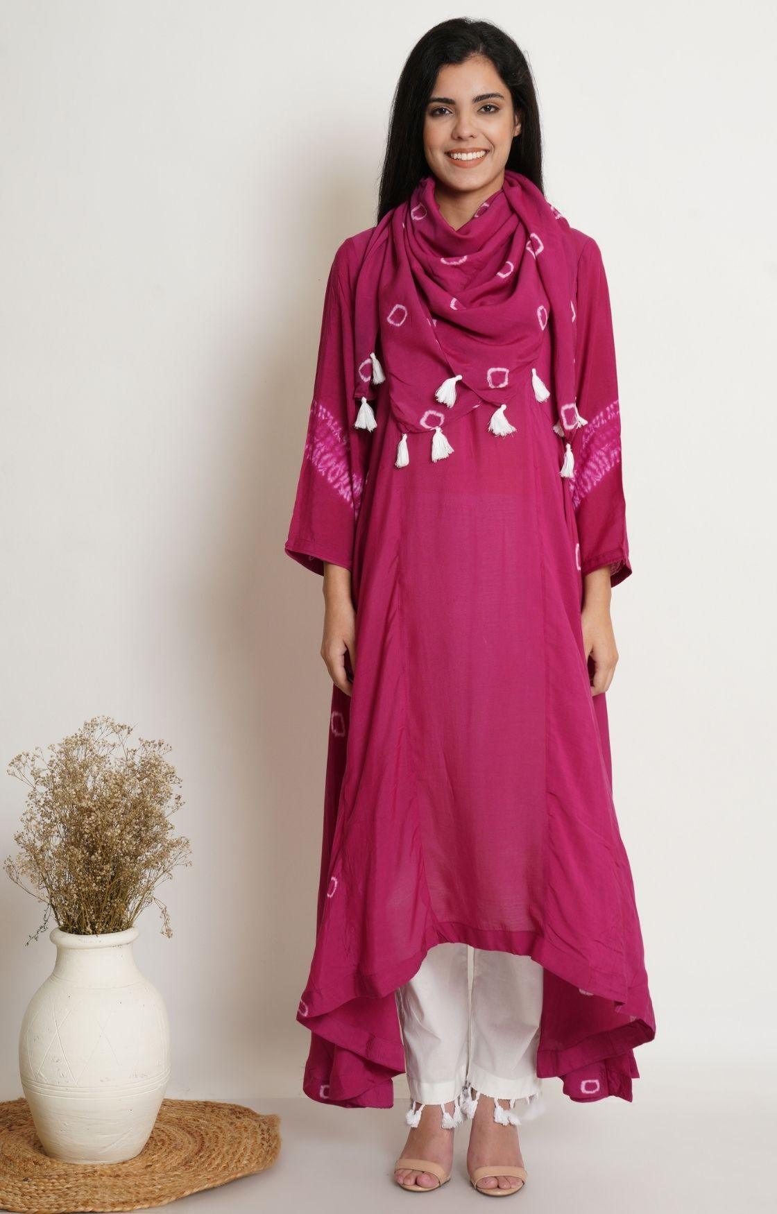 Pink Bandhani Yoke Kalidar Kurta Set
