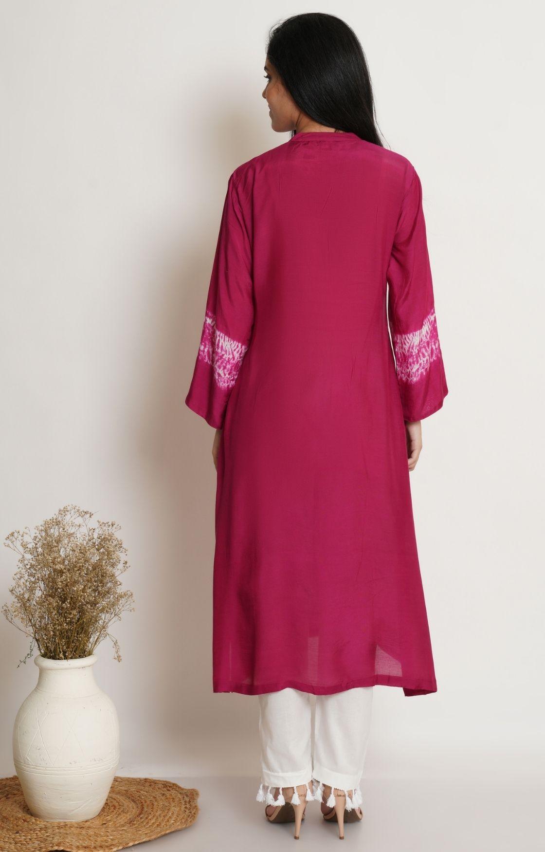 Wine Pink Shibori Yoke Kurta Set