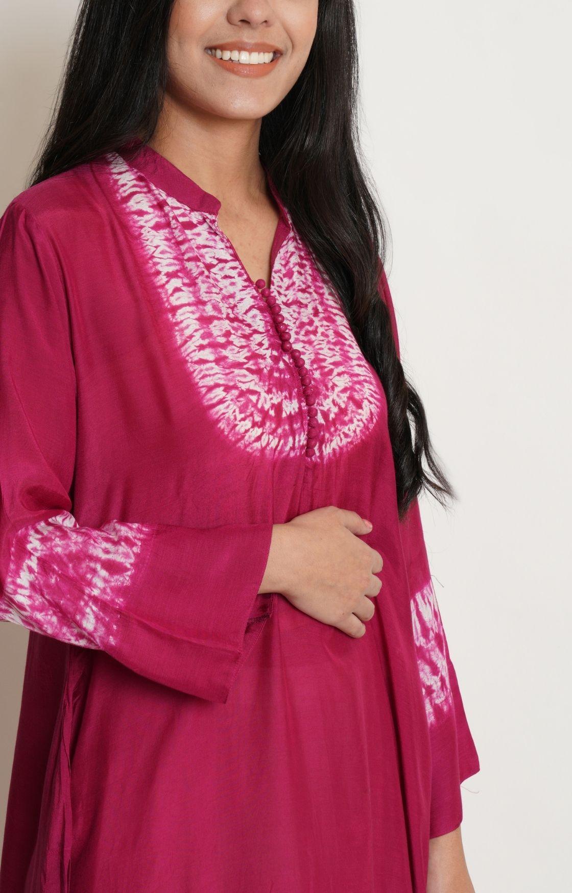 Wine Pink Shibori Yoke Kurta Set