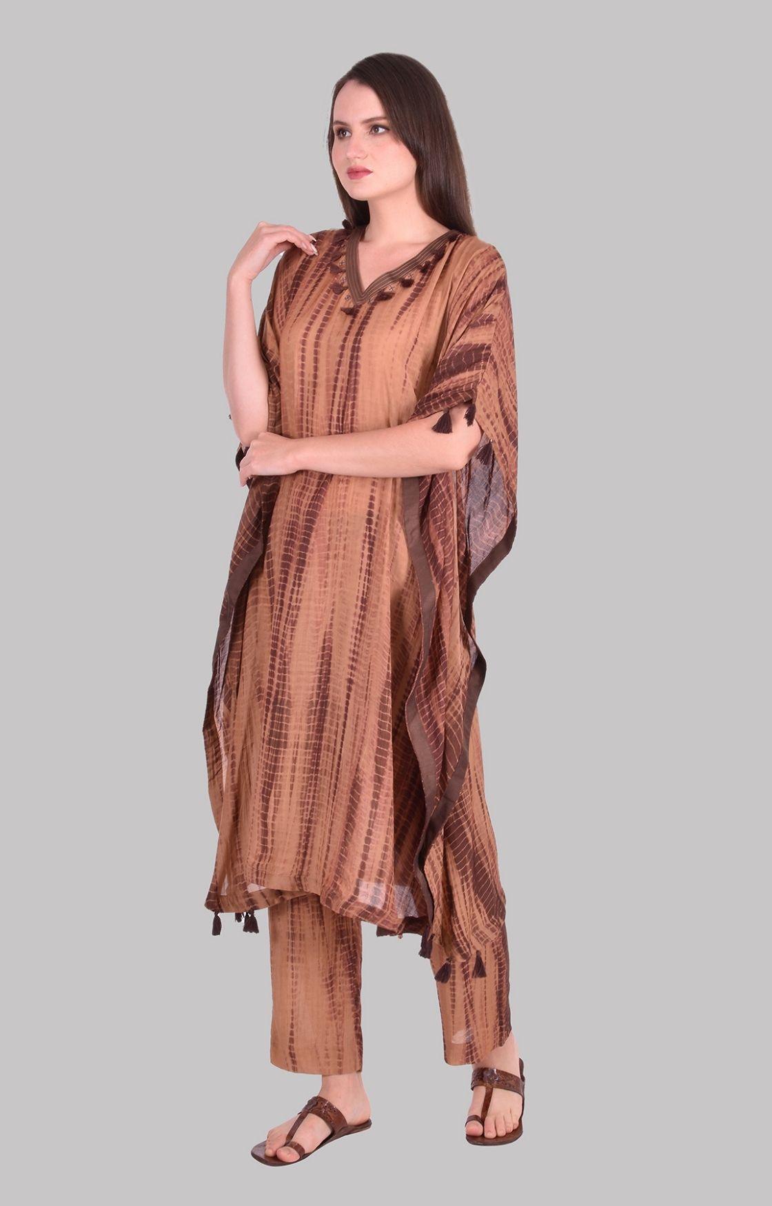 Tan Brown Tie Dye Kaftan Set
