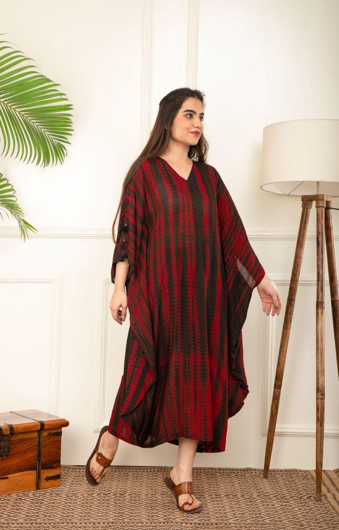 Red And Black Rope Tie Dye Cowl Kaftan