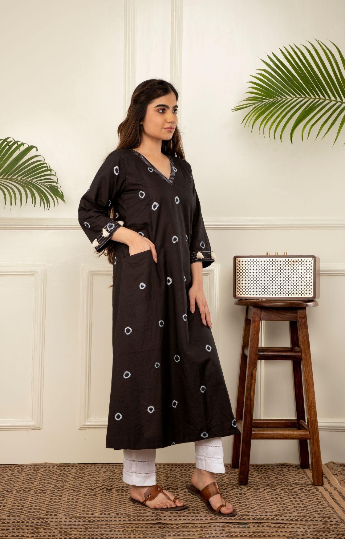 Black Bandhani Kurta