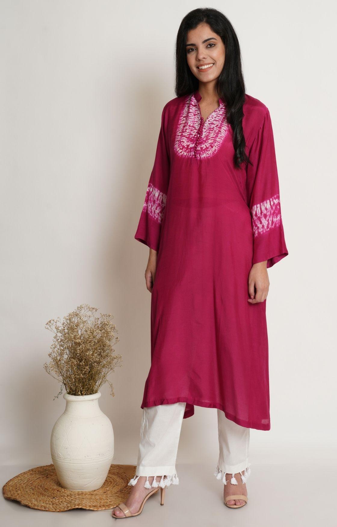 Wine Pink Shibori Yoke Kurta Set