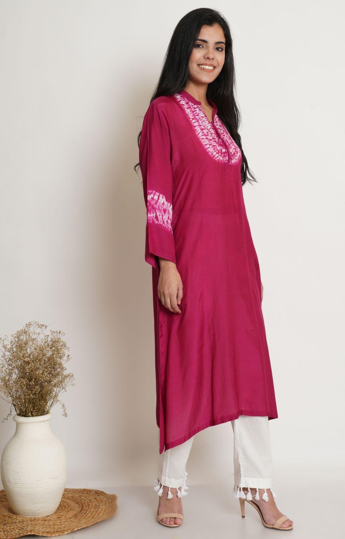 Wine Pink Shibori Yoke Kurta Set