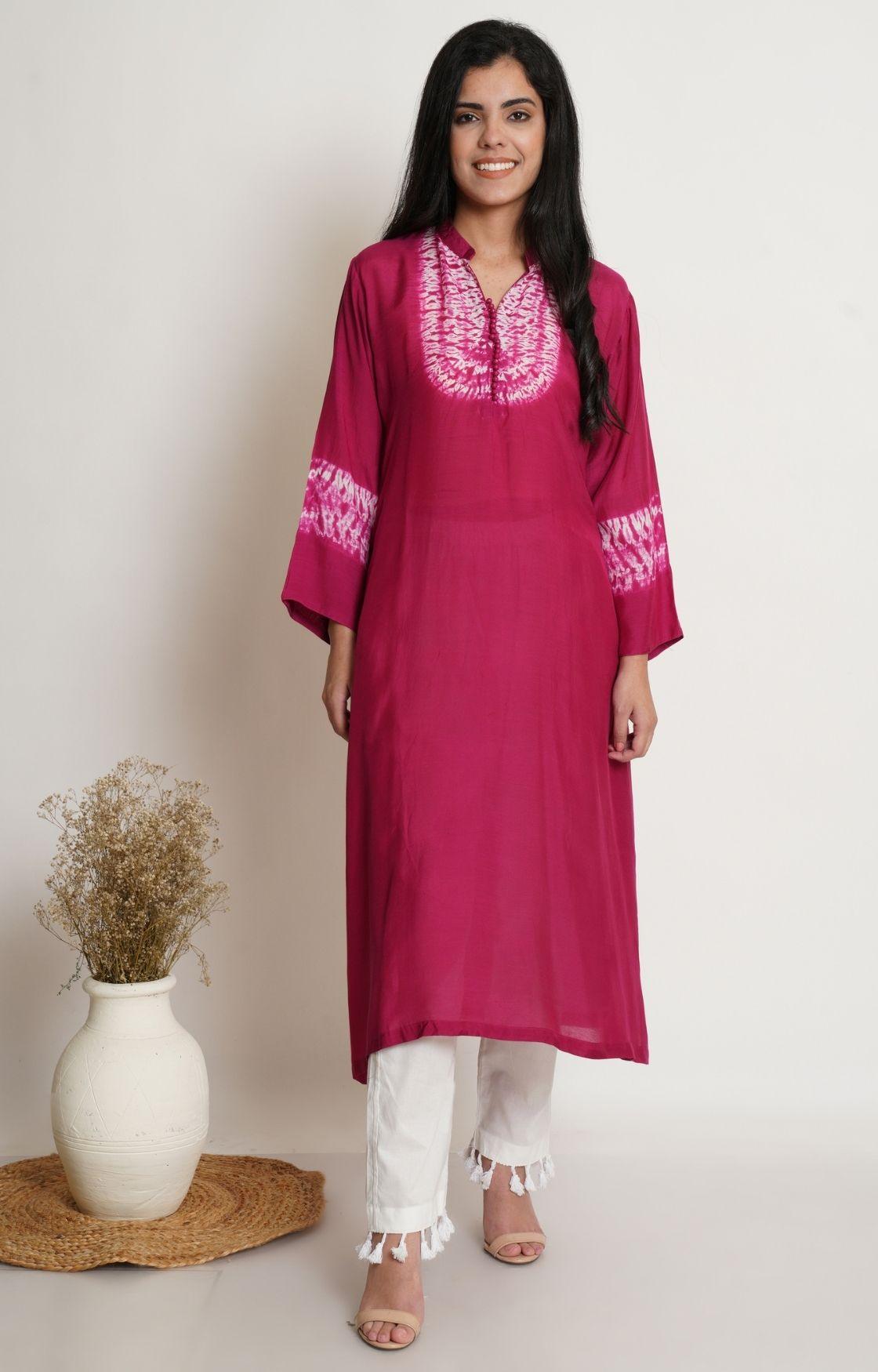 Wine Pink Shibori Yoke Kurta Set