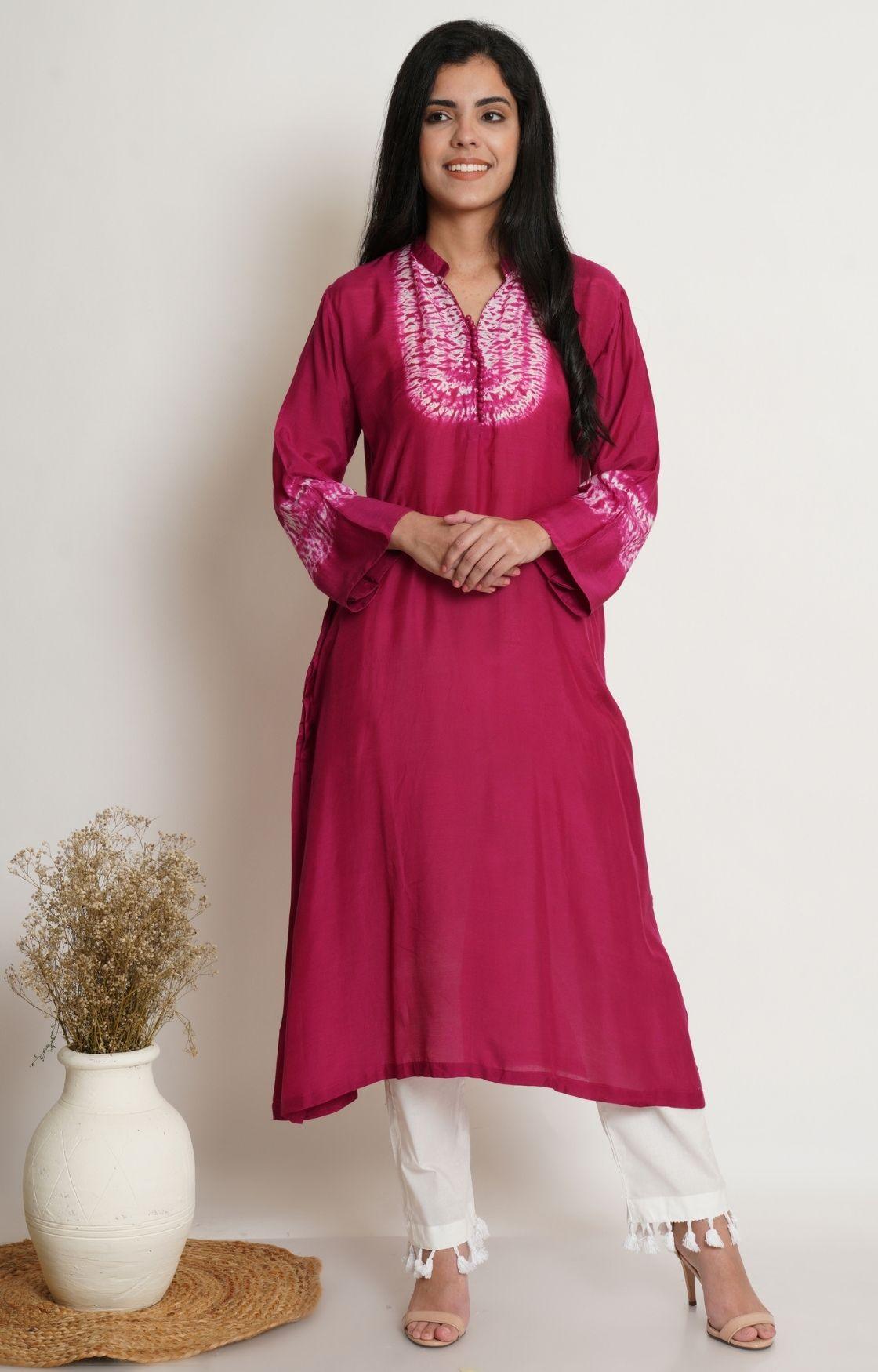 Wine Pink Shibori Yoke Kurta Set