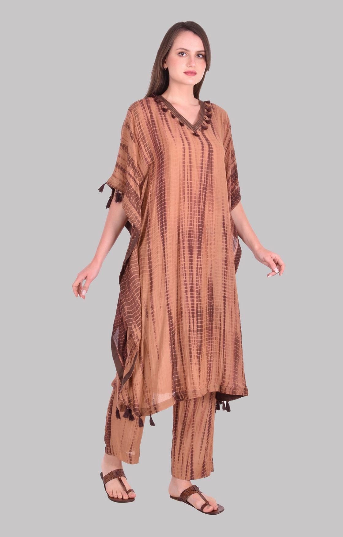 Tan Brown Tie Dye Kaftan Set