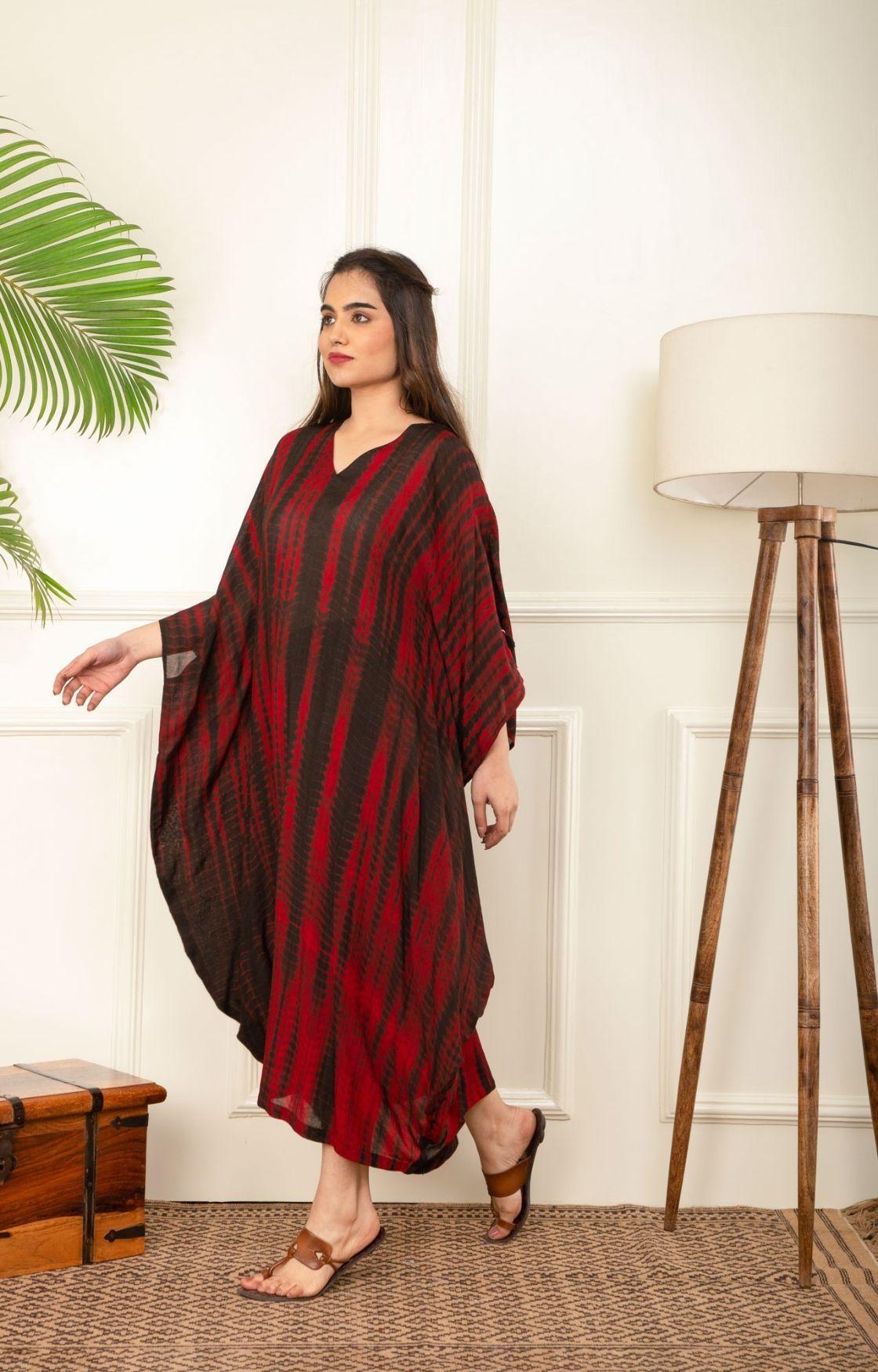 Red And Black Rope Tie Dye Cowl Kaftan