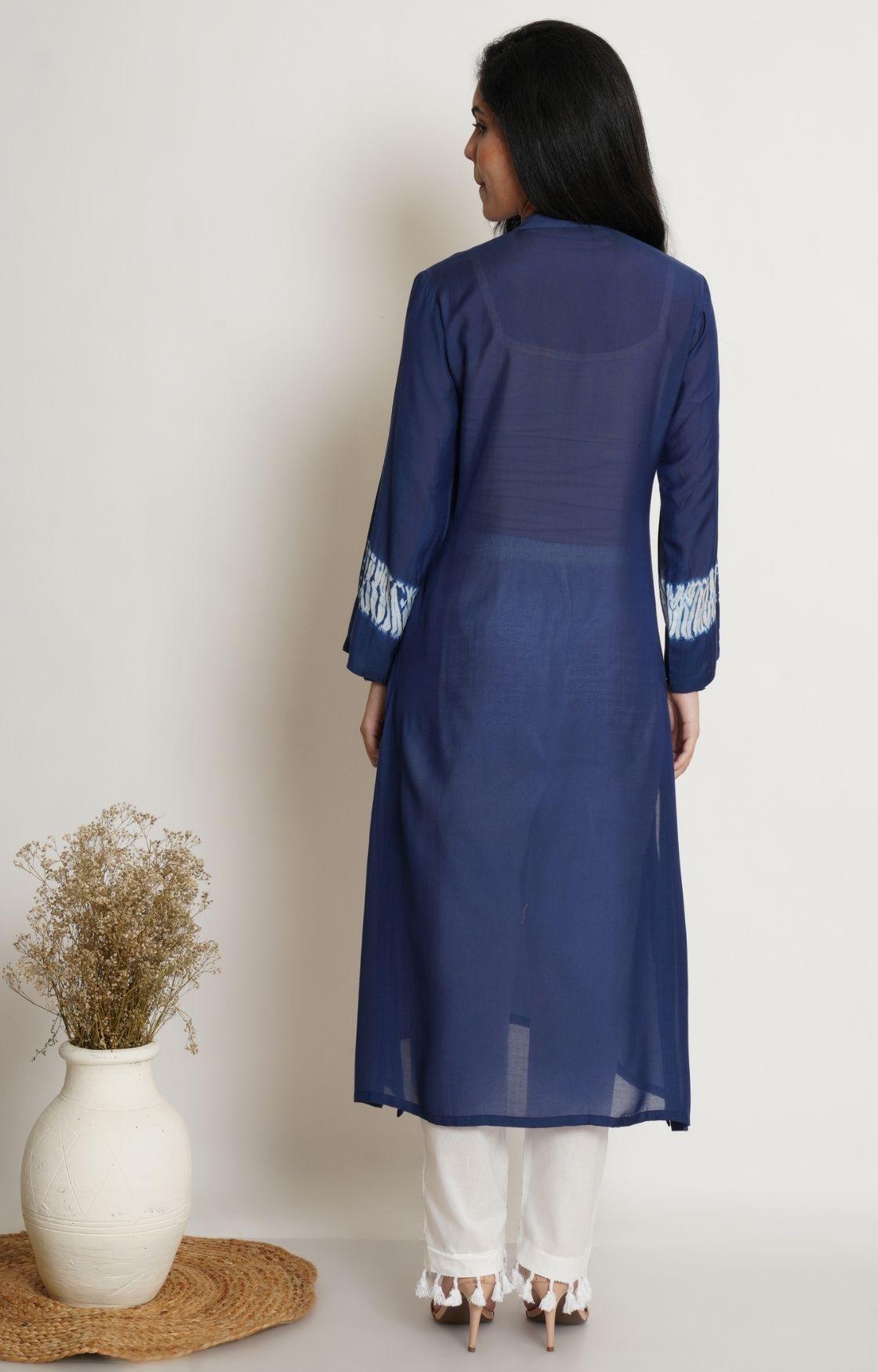 Royal Blue Shibori Yoke Kurta Set