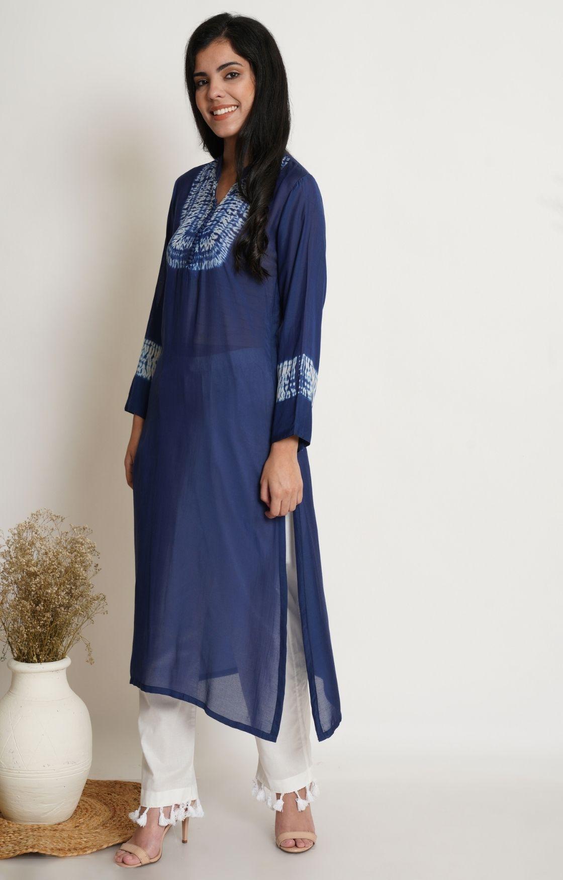 Royal Blue Shibori Yoke Kurta Set
