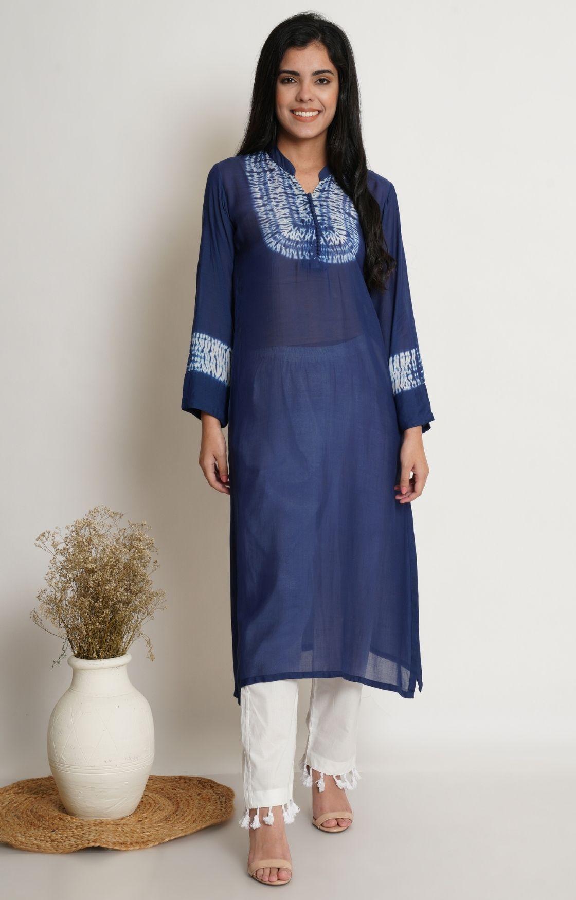 Royal Blue Shibori Yoke Kurta Set