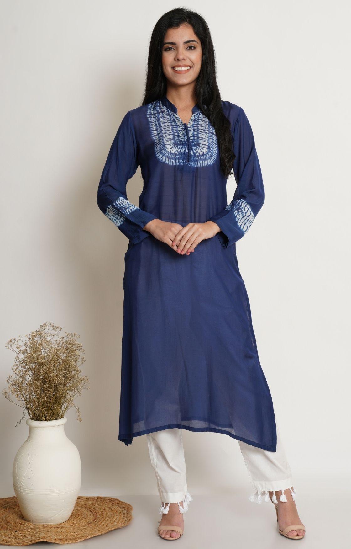 Royal Blue Shibori Yoke Kurta Set