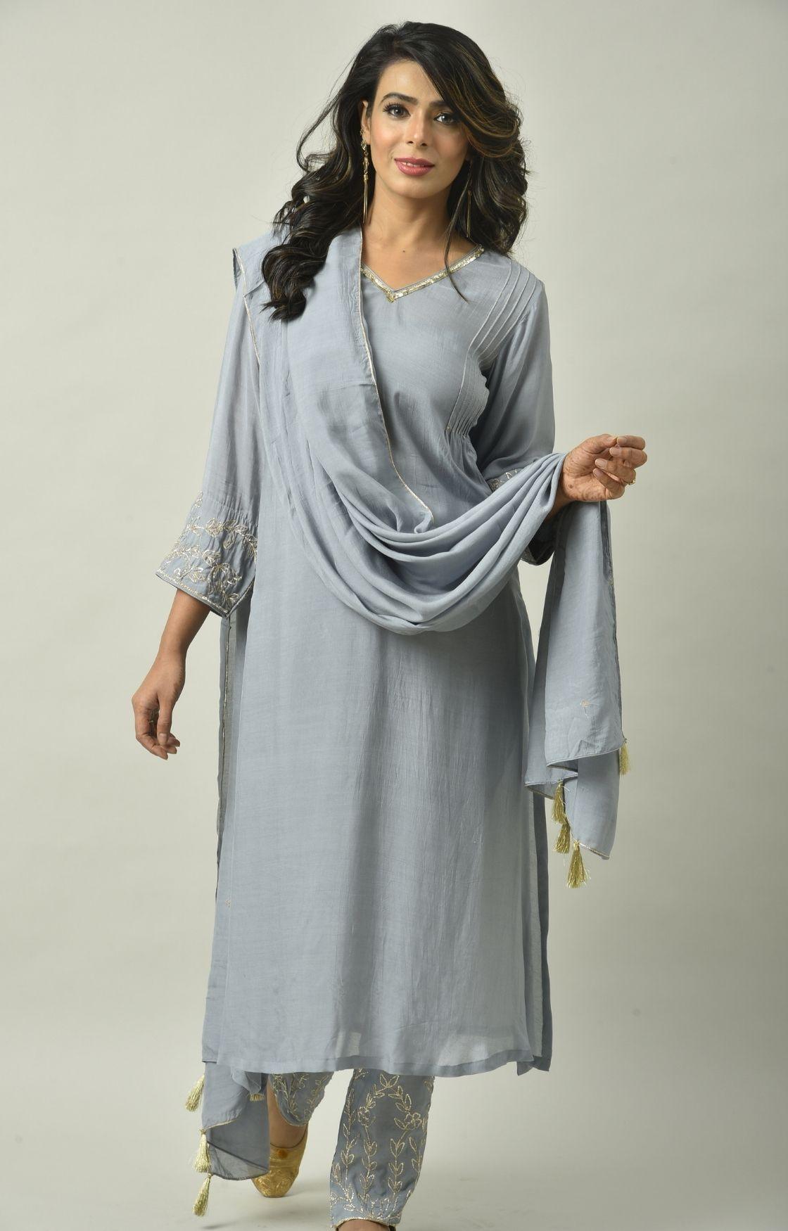 Grey Naksi Hand Embroidery Kurta Set
